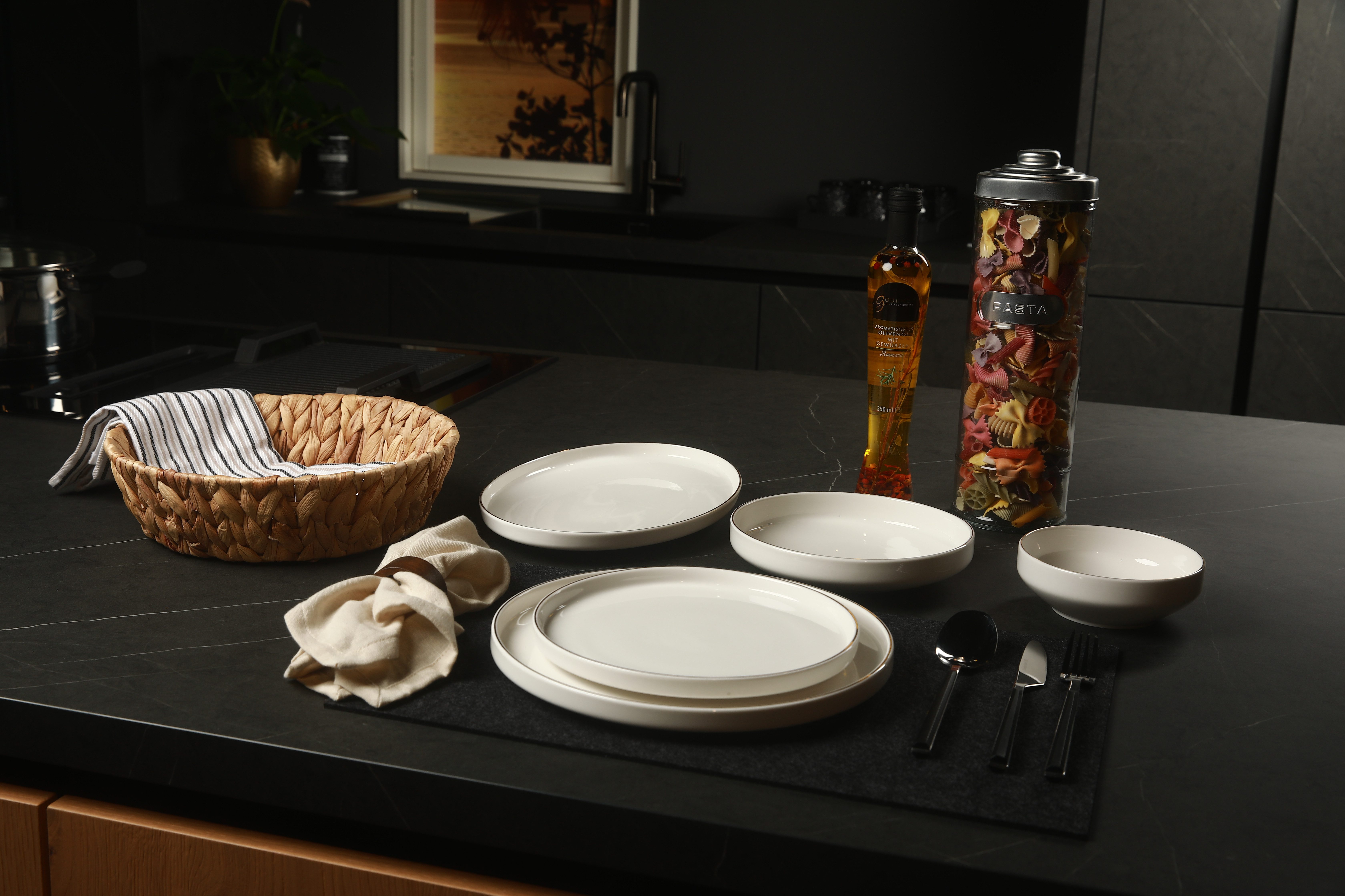 kochmaster Geschirr-Set Kombiservice Geschirr-Set Veloura Silver, 6 Personen,25-tlg. Porzellan (25-tlg)