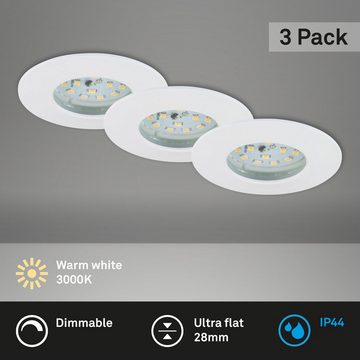 Briloner Leuchten LED Einbauleuchte 7231-036, LED fest verbaut, Warmweiß, Einbauleuchte SET für Bad - dimmbar IP44 Ø 7,5cm