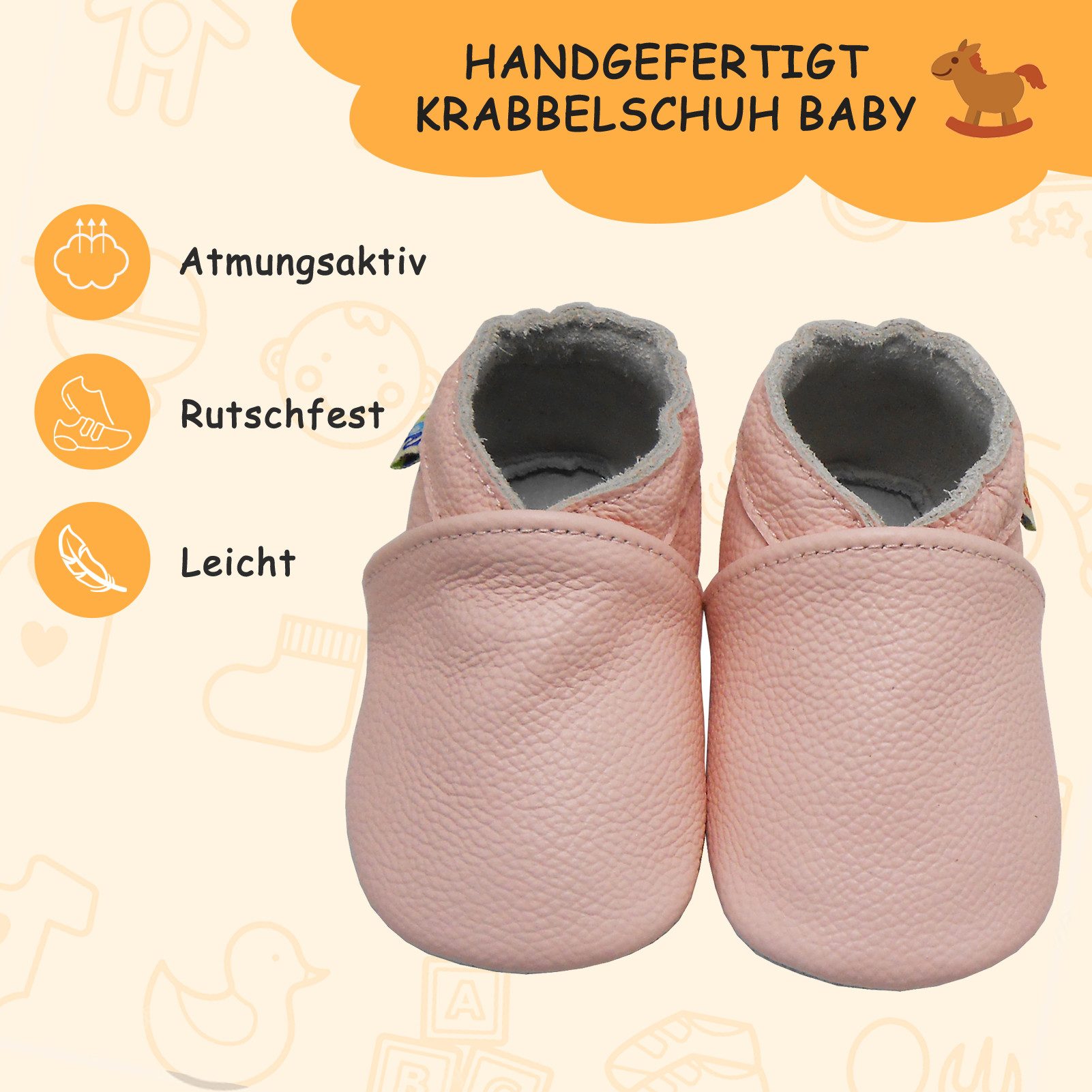 Yalion Yalion Leder Baby-Lauflernschuhe, weich, rutschfest, handgefertigt Krabbelschuh Baby Schuh aus echtem Leder,Barfußgefühl & rutschfester Sohle – Bild 2 von 5