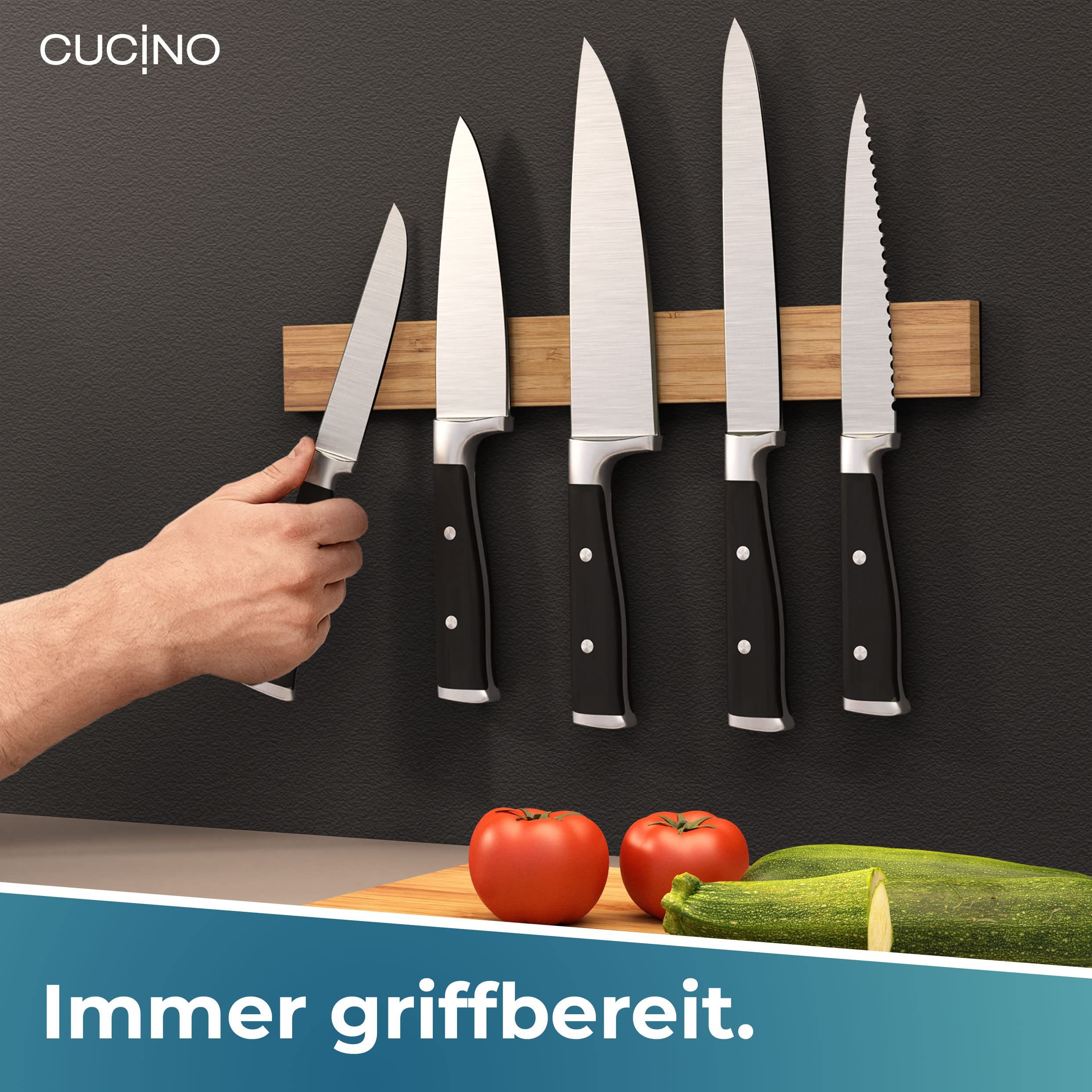 CUCINO Messerleiste mit extra starkem Magnet, Messer Magnetleiste selbstklebend, Einfache Montage mit 3M Klebeband ohne Bohren