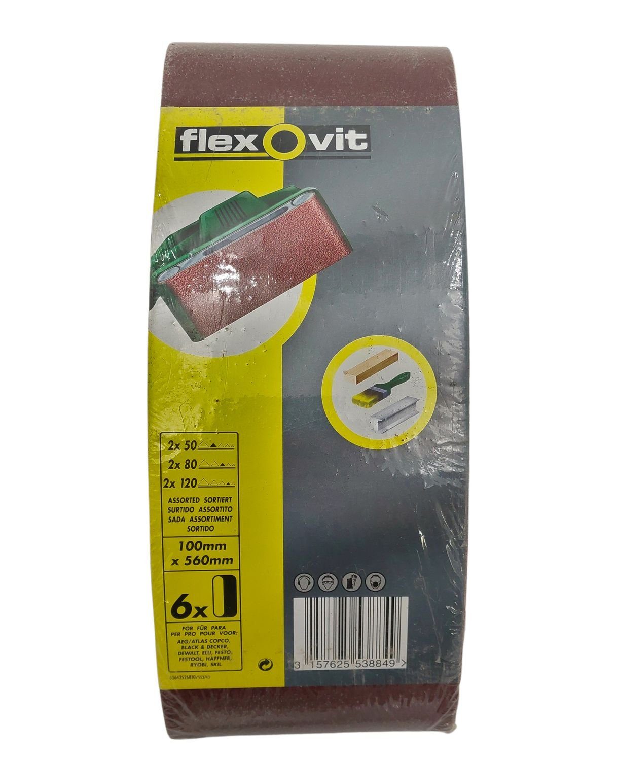 flexovit (6 6x für Schleifbänd, Schleifstreifen St) Schwingschleifer Schleifpapier 100x560mm sortiert