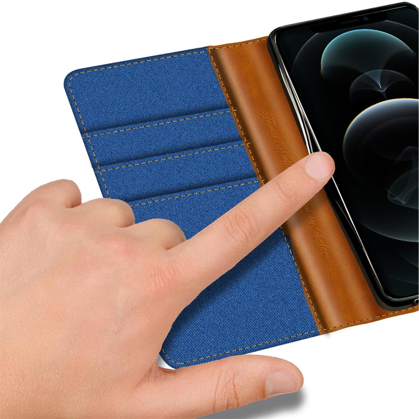 CoolGadget Handyhülle Denim Schutzhülle Flip Case für Apple iPhone 15 Pro 6,1 Zoll, Book Cover Handy Tasche Hülle für iPhone 15 Pro Klapphülle