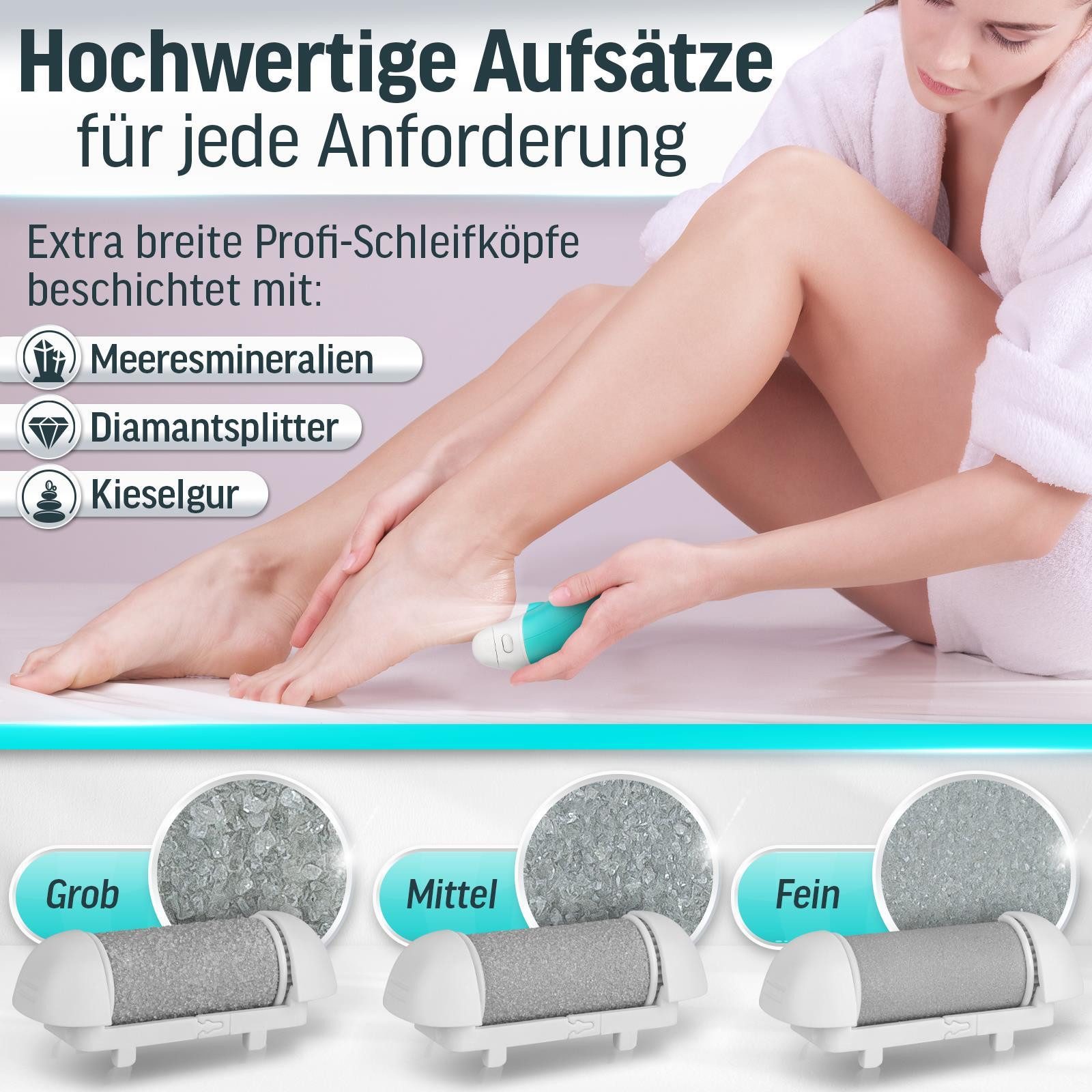 Grundig Elektrischer Hornhautentferner Premium Akku Hornhaut Entferner, nass/trocken nutzbar,mit Arbeitslicht,3 Fuß Rollen,wiederaufladbar