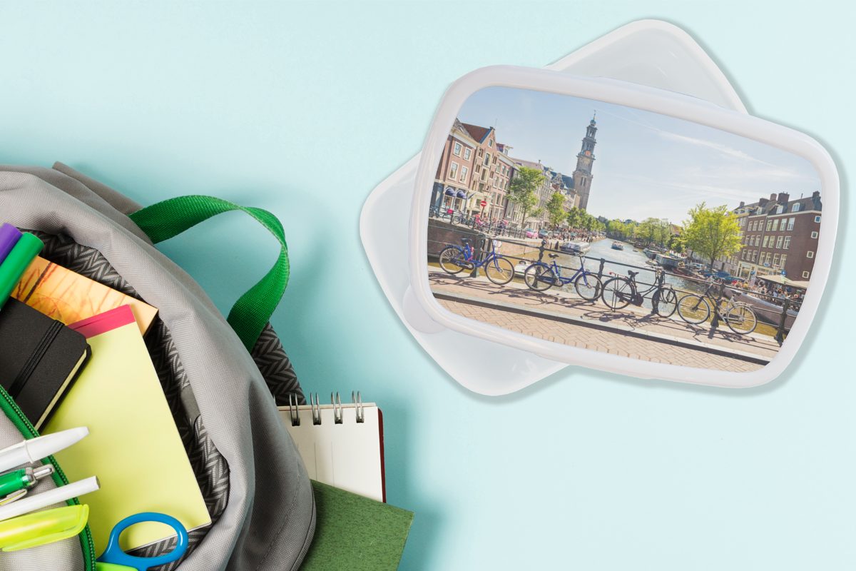 Lunchbox - Gracht, für Kunststoff, Erwachsene, MuchoWow Kinder Brotbox (2-tlg), weiß für - Jungs Fahrrad Mädchen Brotdose, Amsterdam und und