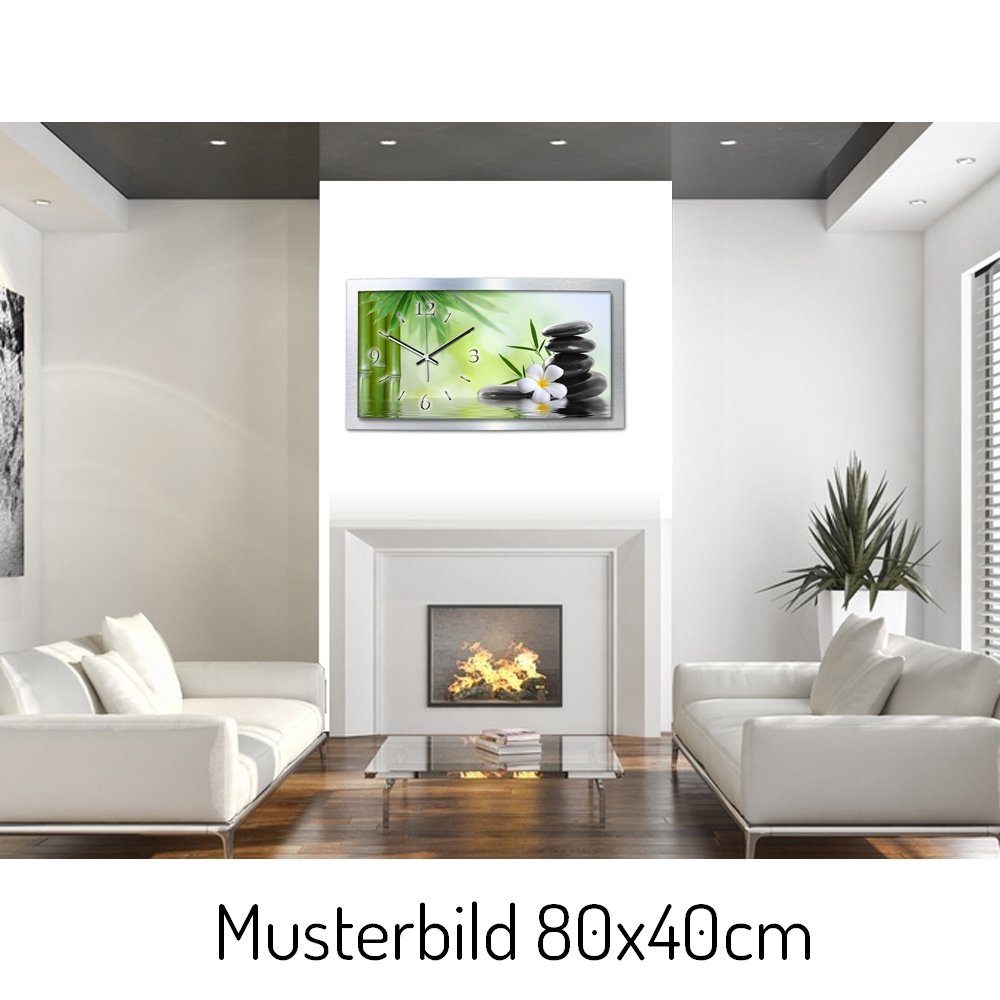 Kreative Feder Funkwanduhr 3D Designer-Wanduhr „Zen Stones“ aus gebürstetem Aluminium (3D-Wölbung; einzigartiges Zwei-Platten-Design; flüsterleises Uhrwerk)