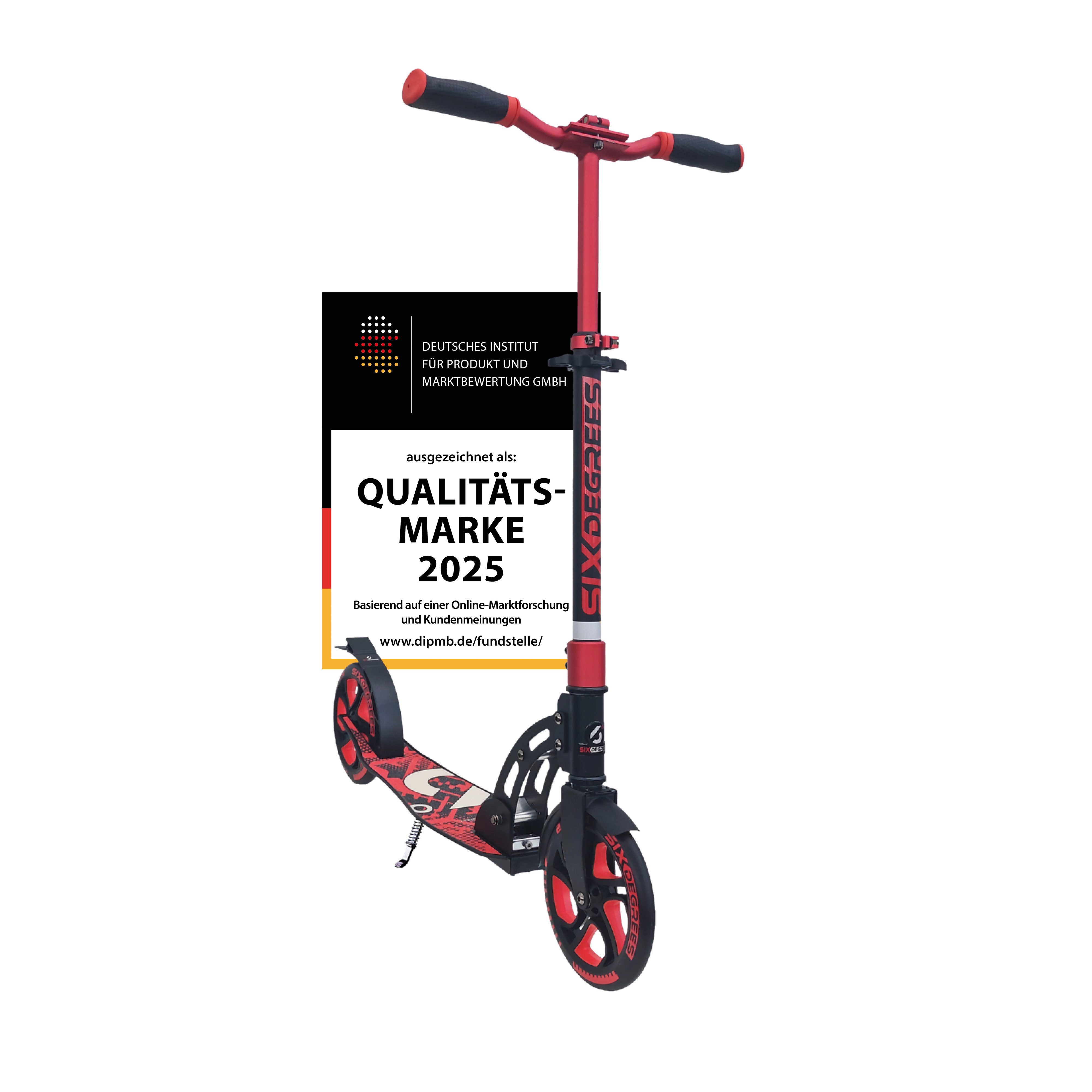 SIX DEGREES Cityroller aus Aluminium TESTSIEGER, Klappmechanismus, Ständer 205 mm PRIME, TESTSIEGER Stiftung Warentest