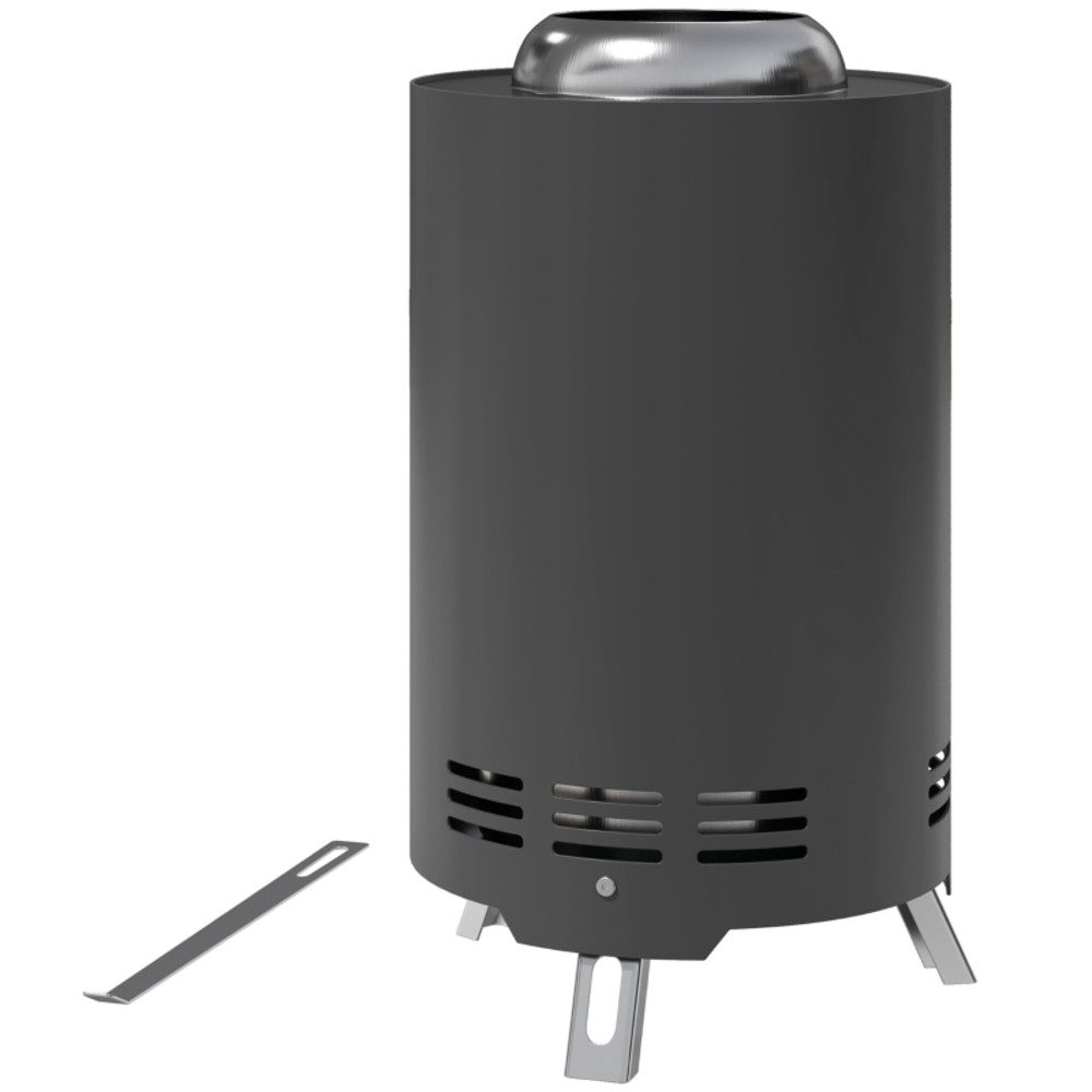 CHICFURN Feuerschale Feuerstelle aus Edelstahl mit Schürhaken und Funkenschutz, (Packung, 1-St., Raucharmer Feuerkorb für Garten, Balkon, Terrasse und Camping), Ø16 x 25 cm, Grau