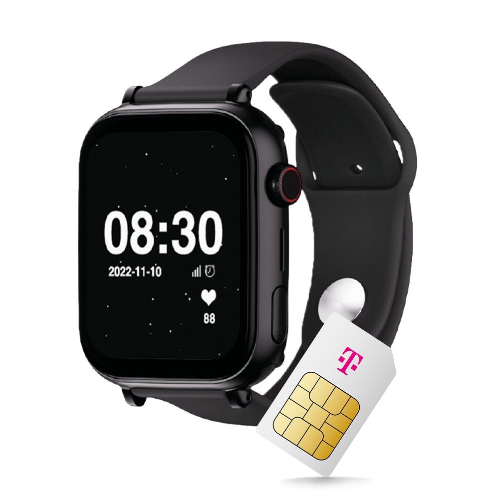 SaveFamily SaveWatch+ (inklusive Telekom SIM-Karte) Smartwatch (4,7 cm/1,85  Zoll, Android 8.1), inkl. magnetisches Ladekabel, Kinder-Smartwatch, Kids  Watch, wechselbares Armband, Face ID
