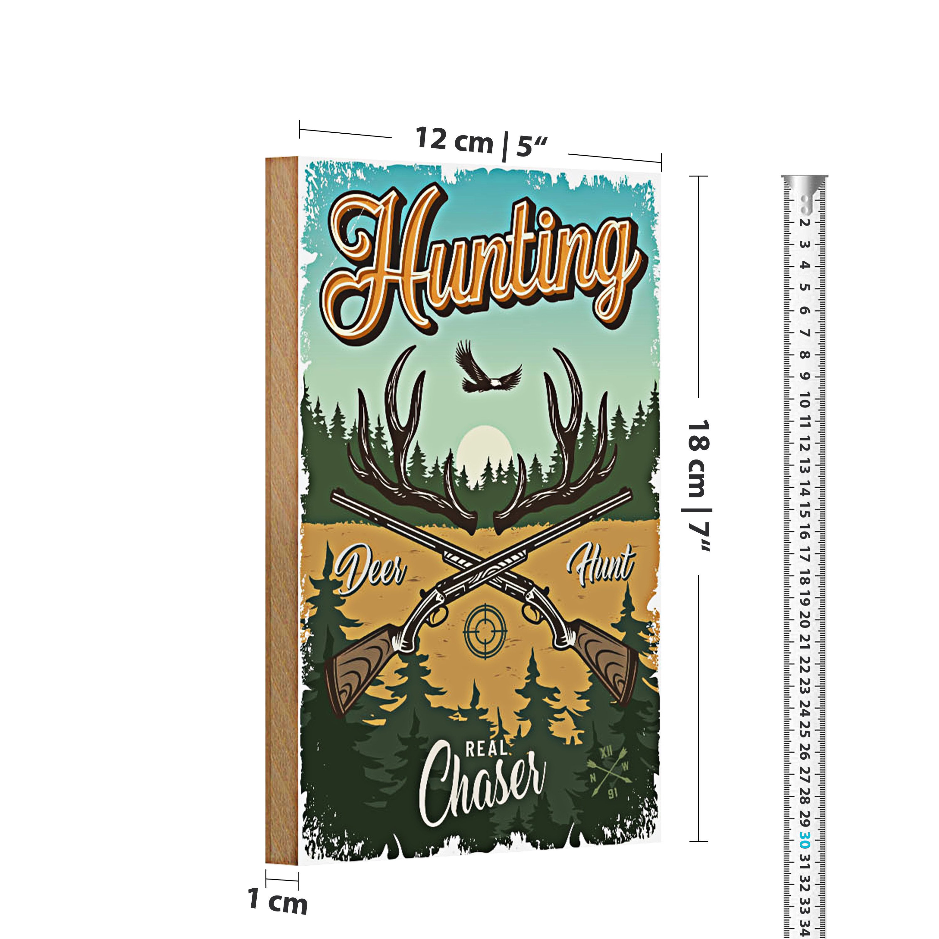 Roomando Holzbild Jagd 12x18cm Hunting deer hunt Abenteuer