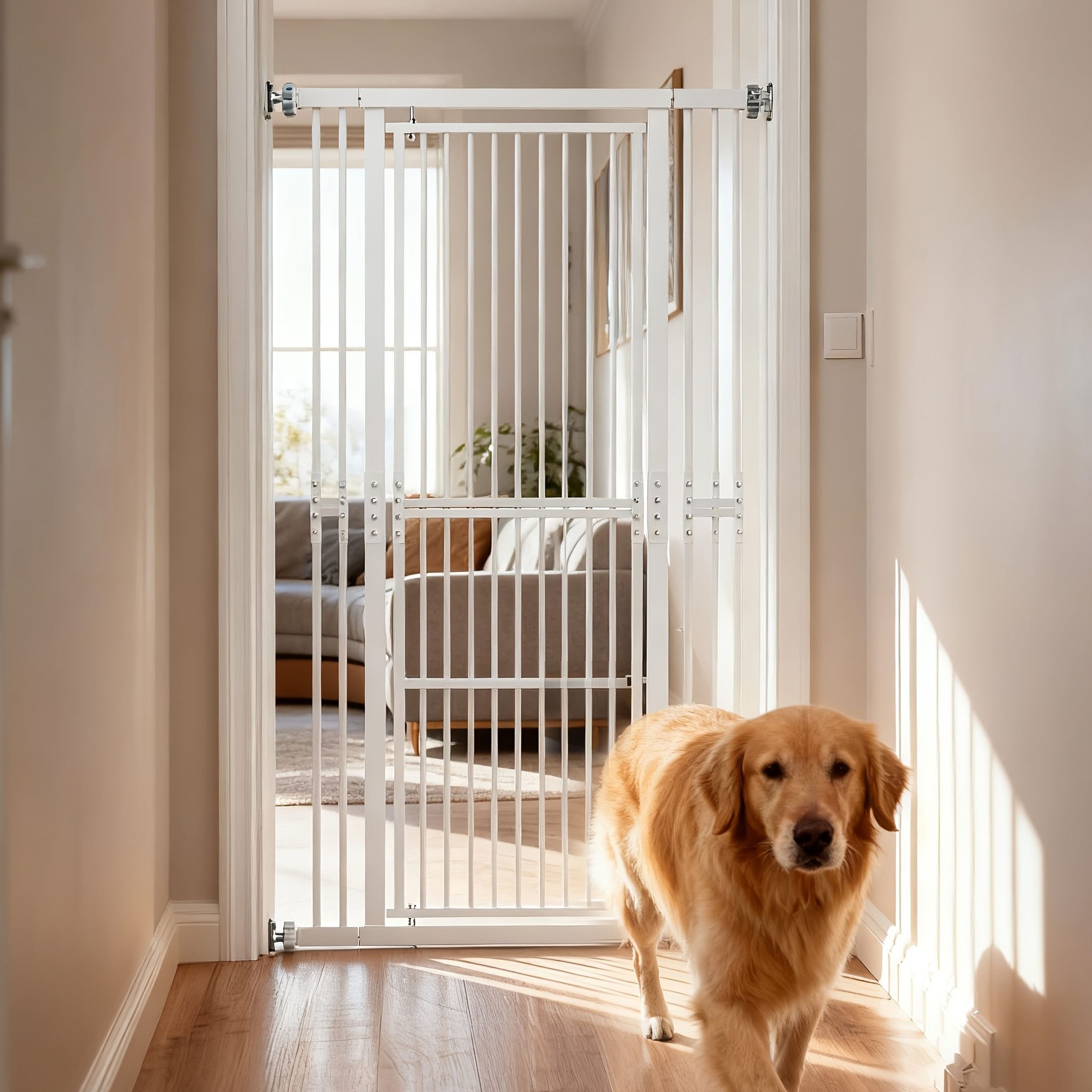 Hausright Treppenschutzgitter Katzengitter Extra hoch 180 cm, 75–105 cm verstellbar, für Katzen, Ohne Bohren montierbar, 180° Türöffnung, 3,5 cm Gitterabstand