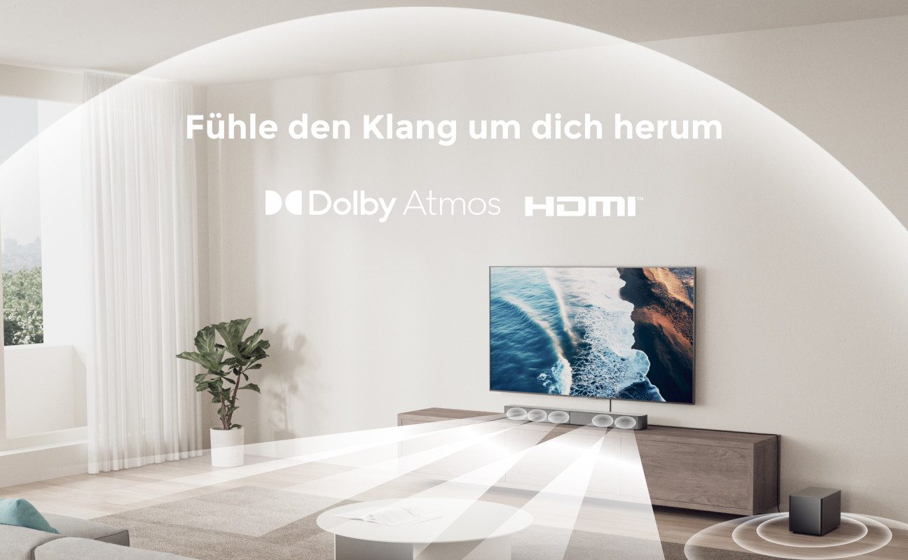 Ultimea Poseidon M60 Boom 5.1 Lautsprecher System 5.1-Kanal Dolby Atmos soundbar (Bluetooth, HDMI, 340 W, Kraftvoller Heimkino-Sound und präzisem Bass-Erlebnis)