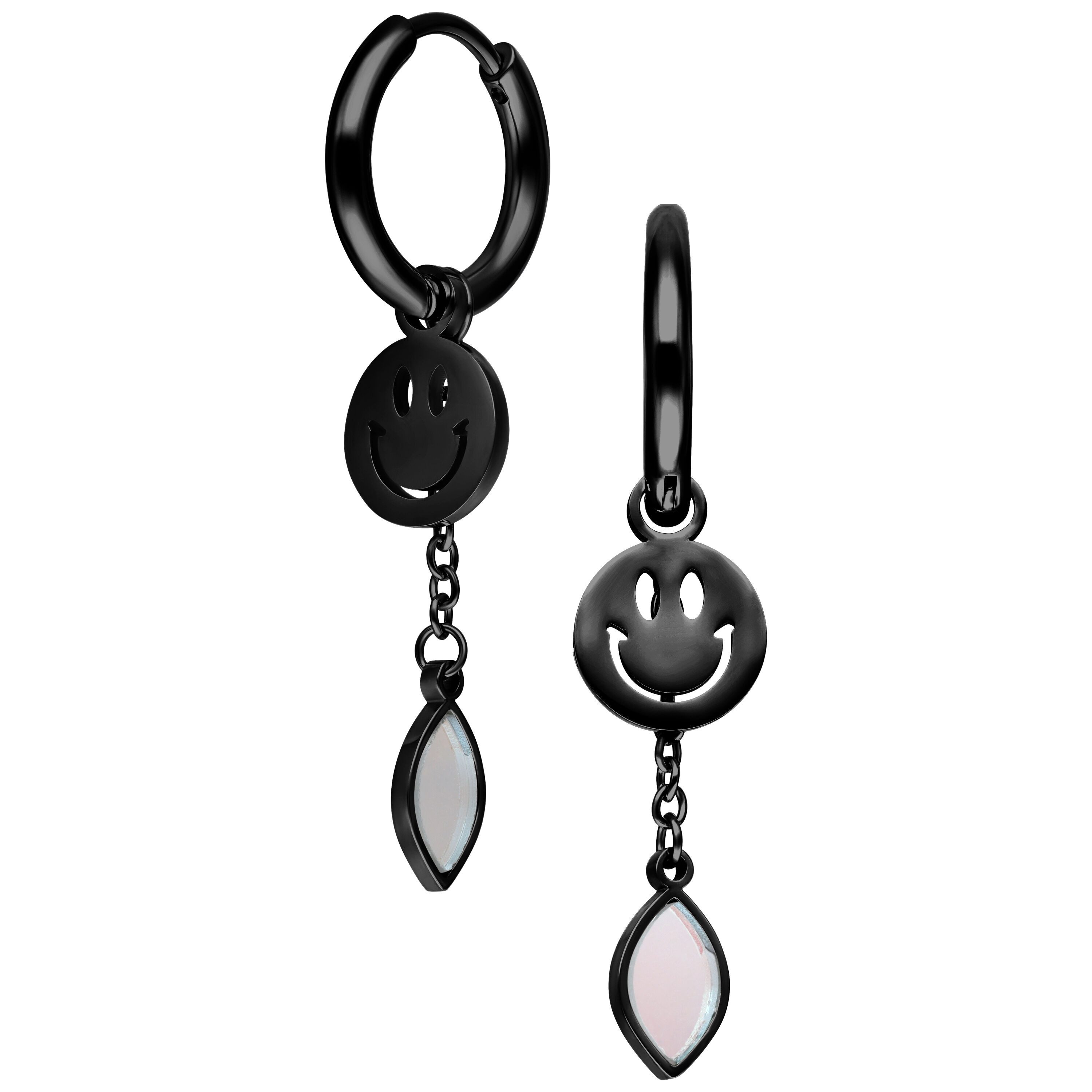 Wildcat Paar Ohrhänger Mini Smiley with Radiant Hanger Hoops Pair - Schwarz, Chirurgenstahl 316L - wasserfest, langlebig, hautverträglich