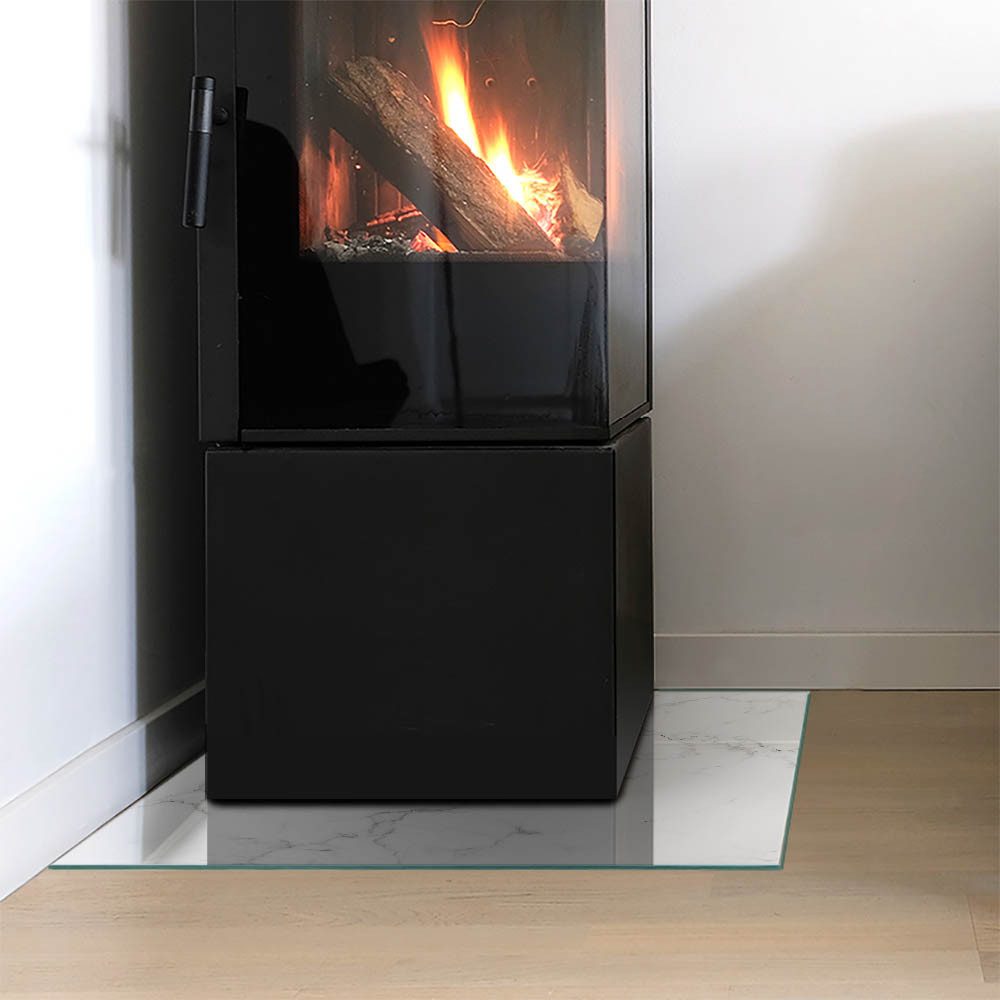 Tulup Bodenschutzplatte Weiß Marmormuster, Schutzplatte aus Gehärtetem Glas Kaminbodenplatten