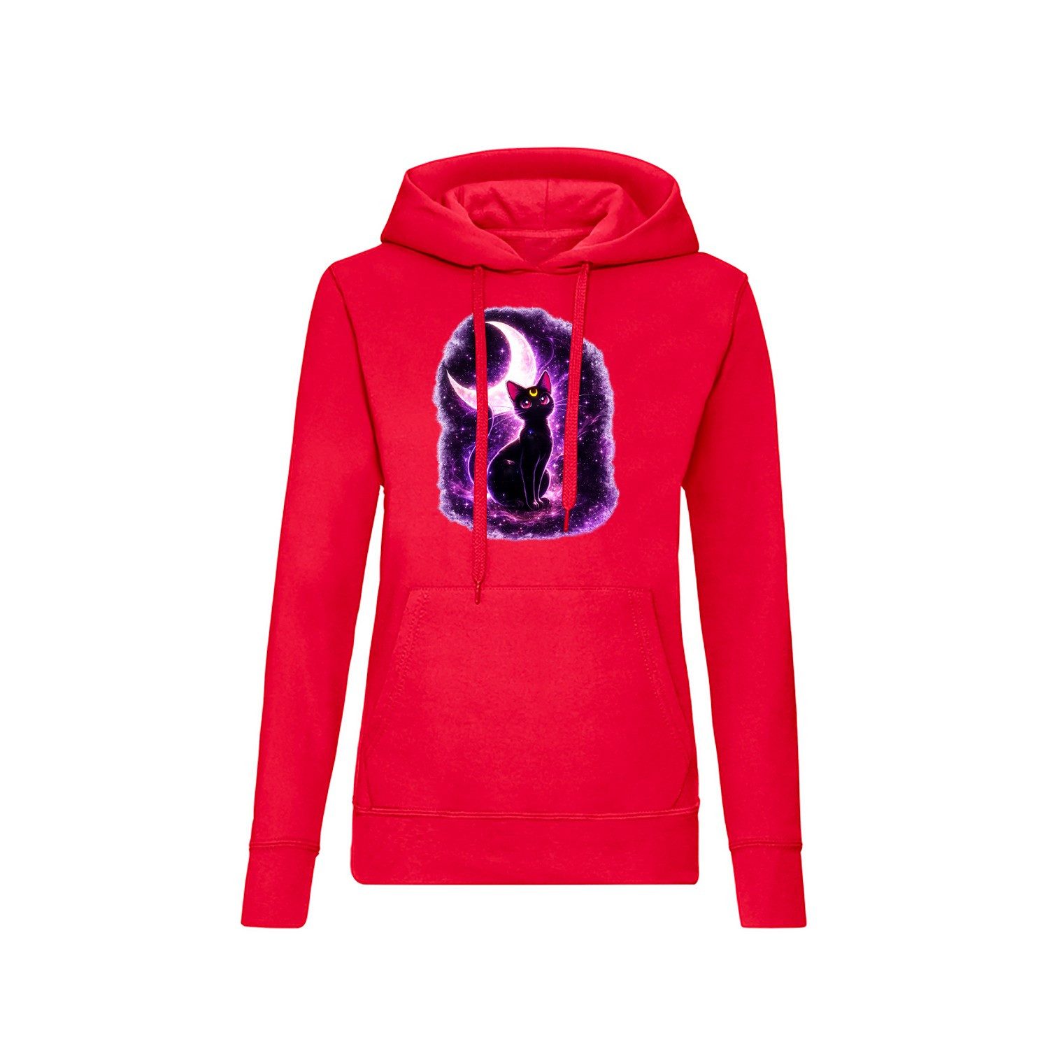 Blondie & Brownie Hoodie Mondkatze Damen Hoodie Fantasy Print Halbmond Katze Katzenliebhaber (Einzelstück, Einzelartikel) LunaCatKI Damen Hoodie Mondkatze