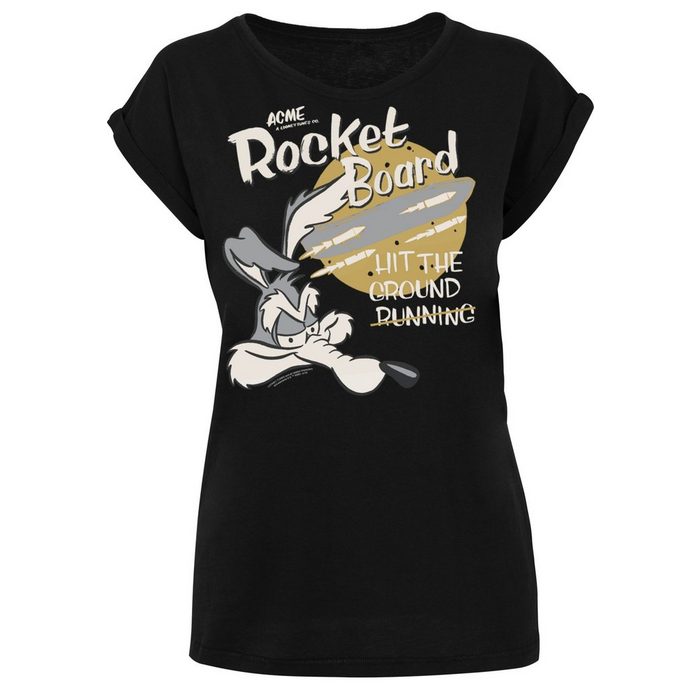 F4NT4STIC T-Shirt Extended Shoulder T-Shirt Looney Tunes Wile E Coyote Rocket Board Cartoon Damen Premium Merch Regular-Fit Kurze Ärmel Bedruckt