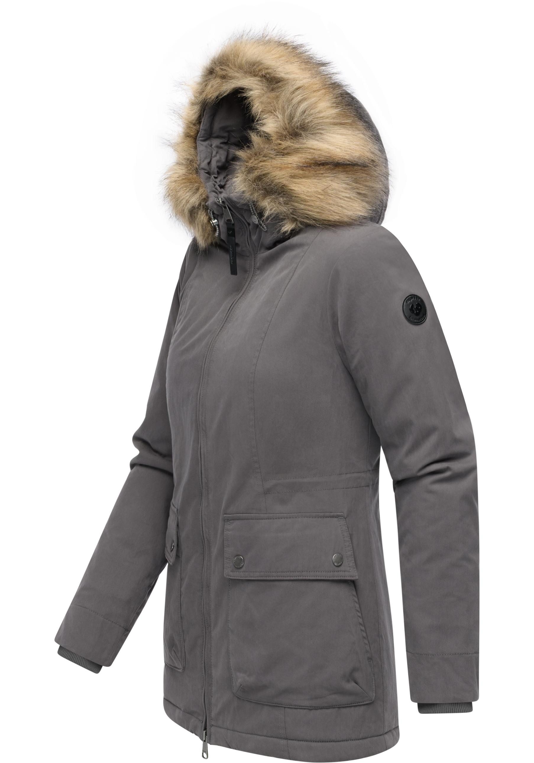 Ragwear Kurzmantel Monadetta Warm Kurzer Wintermantel mit Kunstfellbesatz