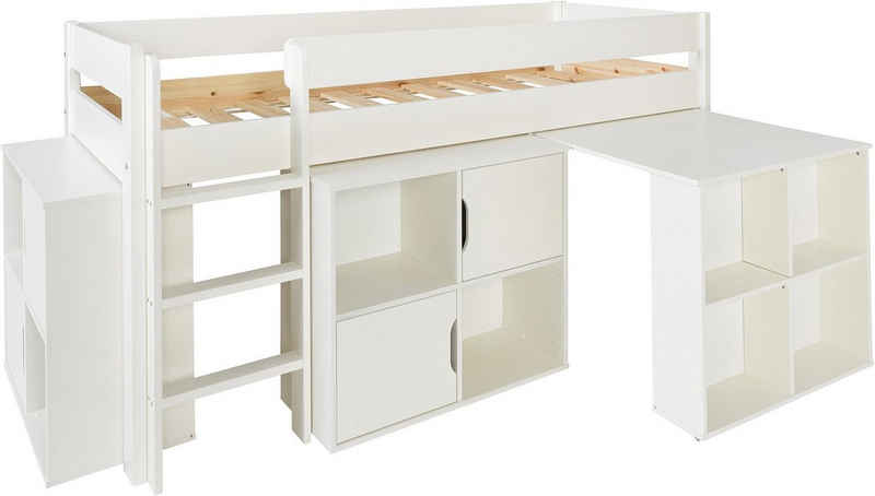 Lüttenhütt Hochbett »Robin« (4-tlg), ein Schreibtisch, 2 Kommoden, massive Kiefer