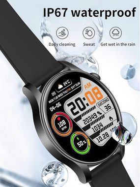 HENLSON Damen's und Herren's IP67 Wasserdicht Fitness-Tracker Telefonfunktion Smartwatch (1,43 Zoll, Android/iOS), mit Herzfrequenzmonitor Schlafmonitor Schrittzähler, Sport modus