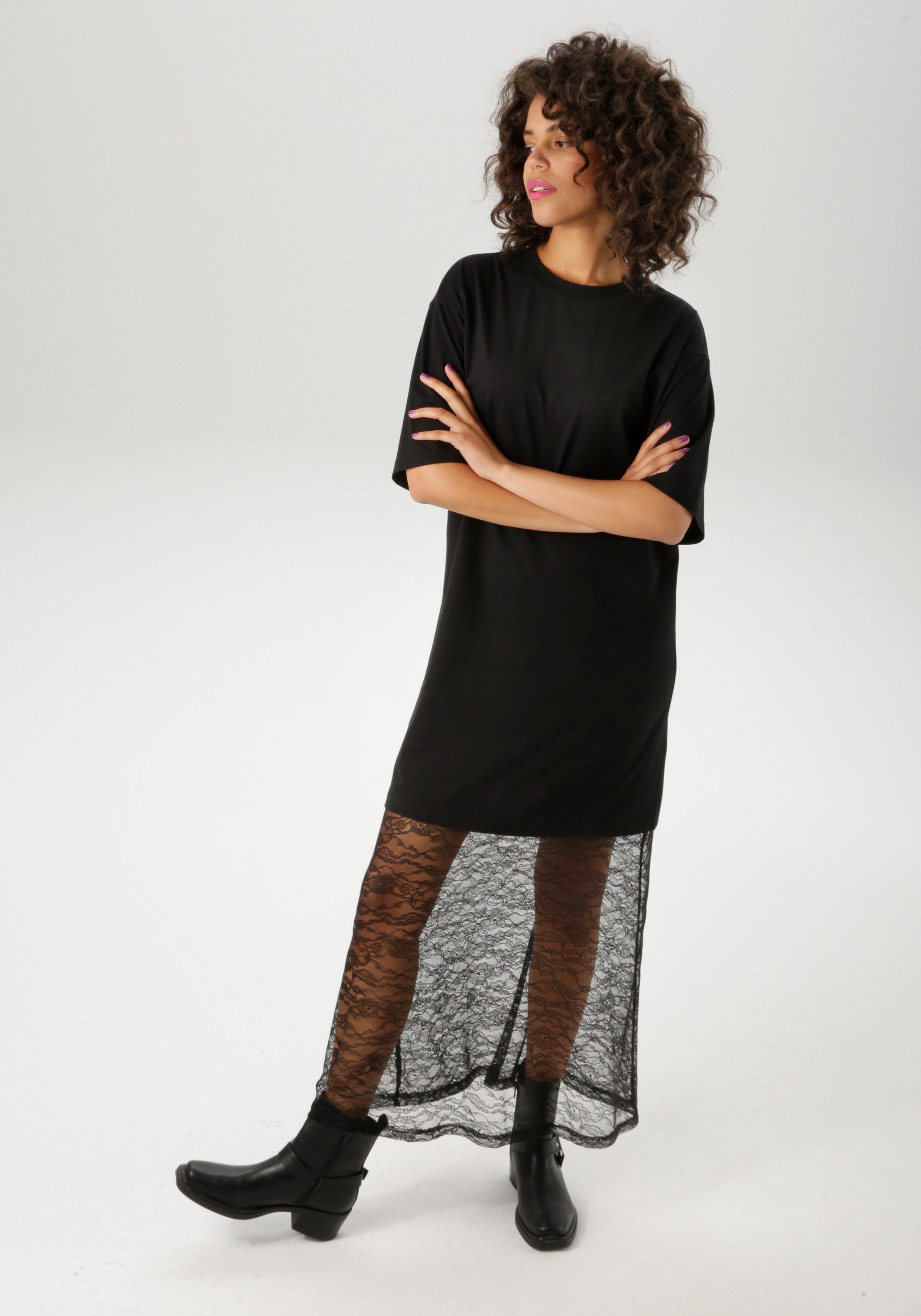 Aniston CASUAL Maxikleid mit raffinierter Spitze am Saum günstig online kaufen