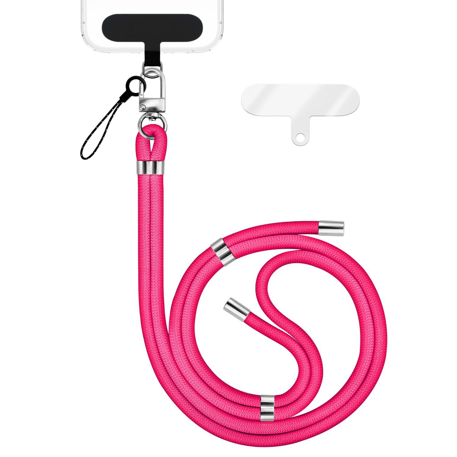 Nalia Handykette Universal Smartphone, Nylon Handyband / Karabiner Silber & 2 Pads / 35-75cm Tragelänge