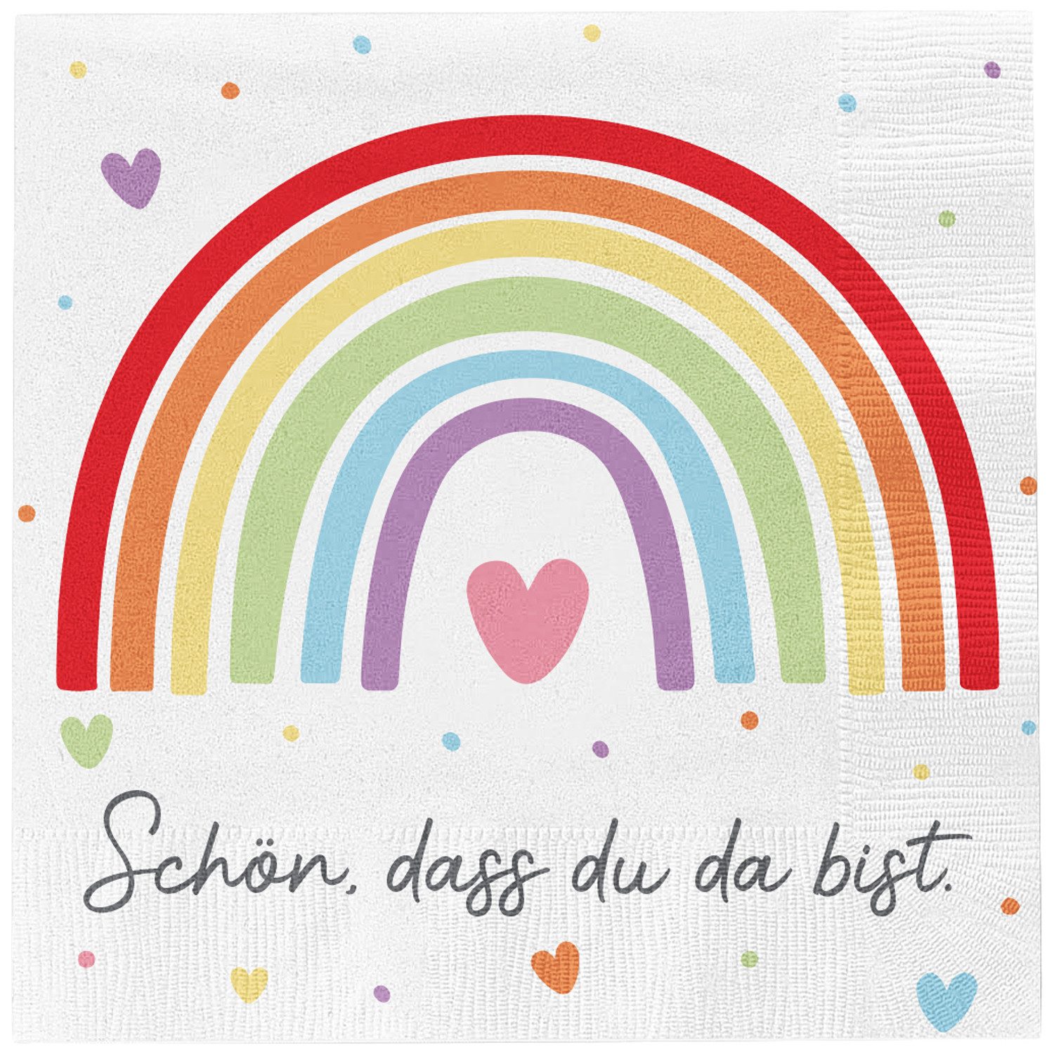 Macosa Home Papierserviette Regenbogen 40 Stk. 33 cm Papier 3 lagig, (Festliche Deko, 40 St., Partydeko Geburtstag Kindergeburtstag Taufe Babyshower), Servietten Schön dass du da bist bunte Tischdeko