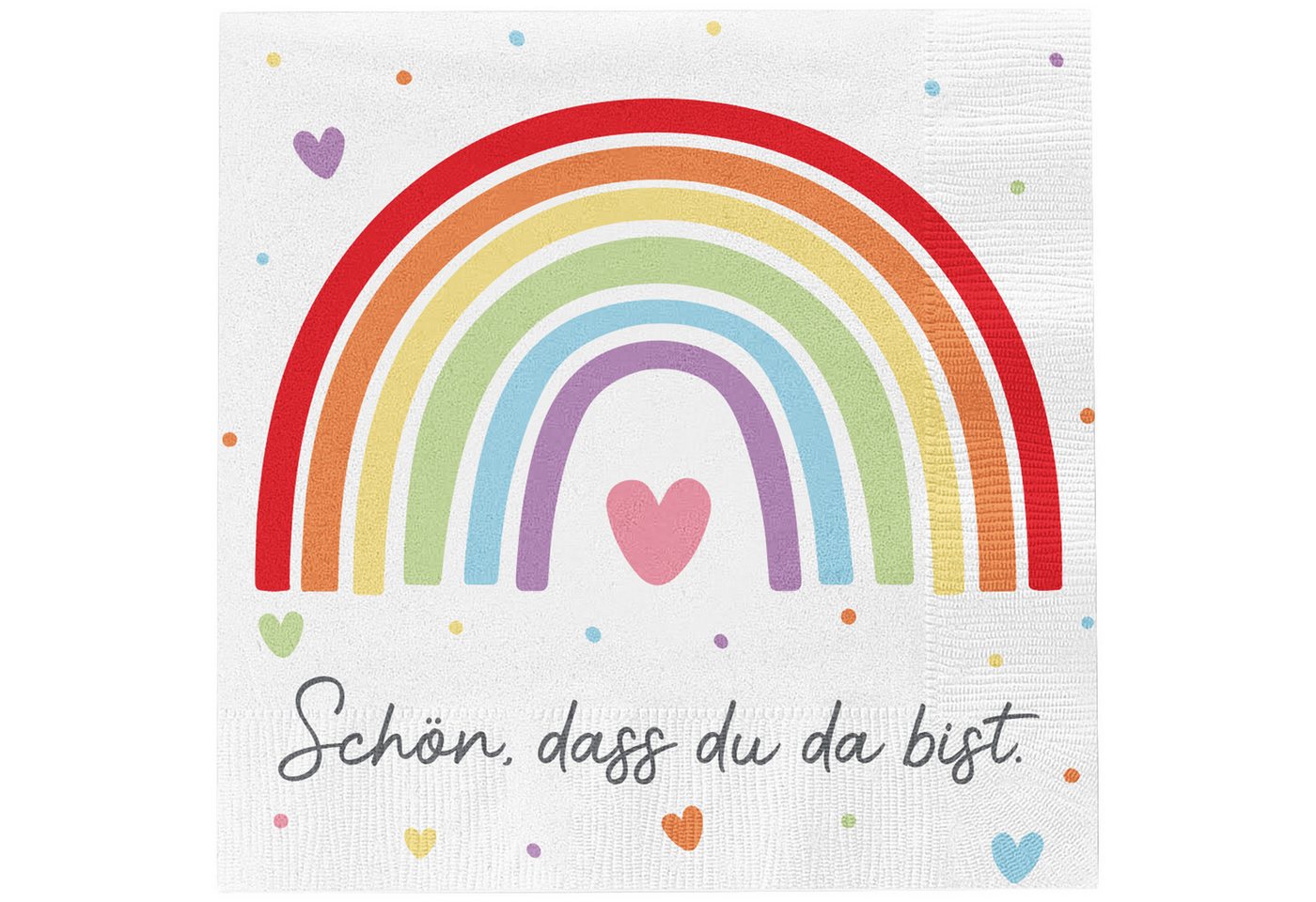 Macosa Home Papierserviette Regenbogen 40 Stk. 33 cm Papier 3 lagig, (Festliche Deko, 40 St., Partydeko Geburtstag Kindergeburtstag Taufe Babyshower), Servietten Schön dass du da bist bunte Tischdeko