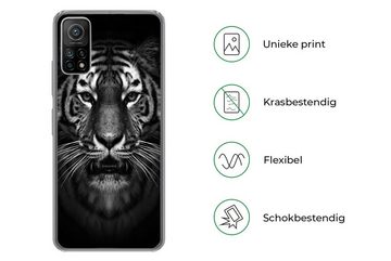 MuchoWow Handyhülle Tiger - Tiere - Schwarz - Weiß - Porträt - Wild, Phone Case, Handyhülle Xiaomi Mi 10T, Silikon, Schutzhülle