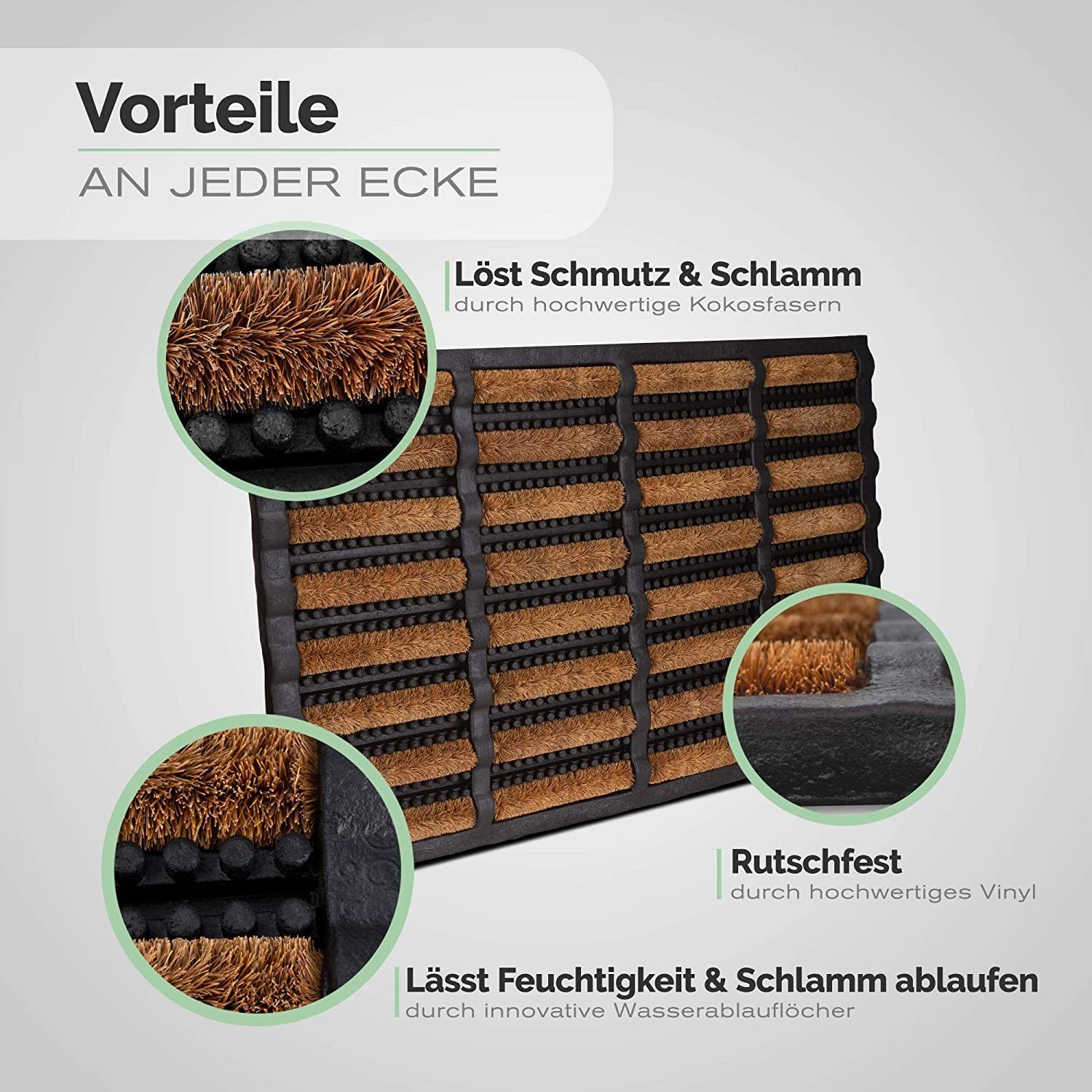 Haustür, Fußmatte Rechteckig, Höhe: die für Robust, Wetterfest, Außen Rutschfest, und 25 Braun-Schwarz Fussmatte aus Gummi Für Entrando, Kokos mm,