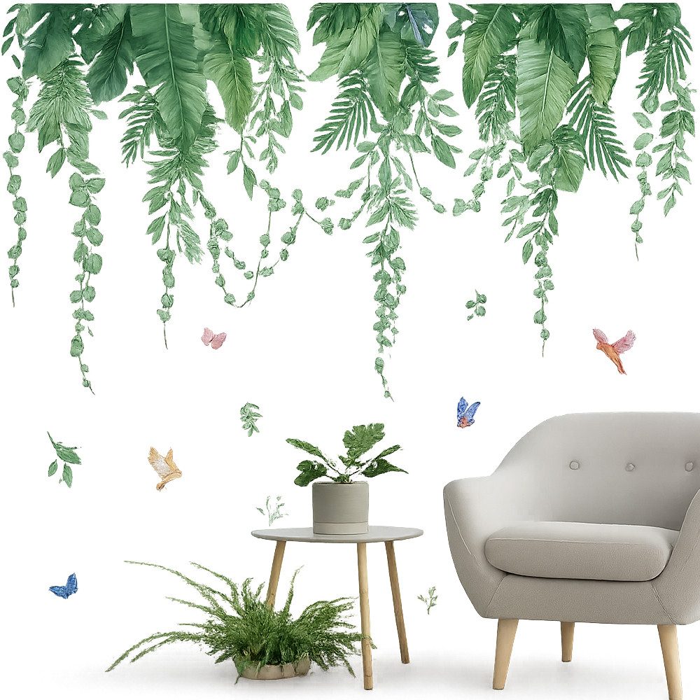 Zyronn Wandtattoo Palmblatt Pflanzen Wandaufkleber Hängende Grüne Tropische Blätter (2 St), Wandsticker Wanddeko für Wohnzimmer Schlafzimmer Sof