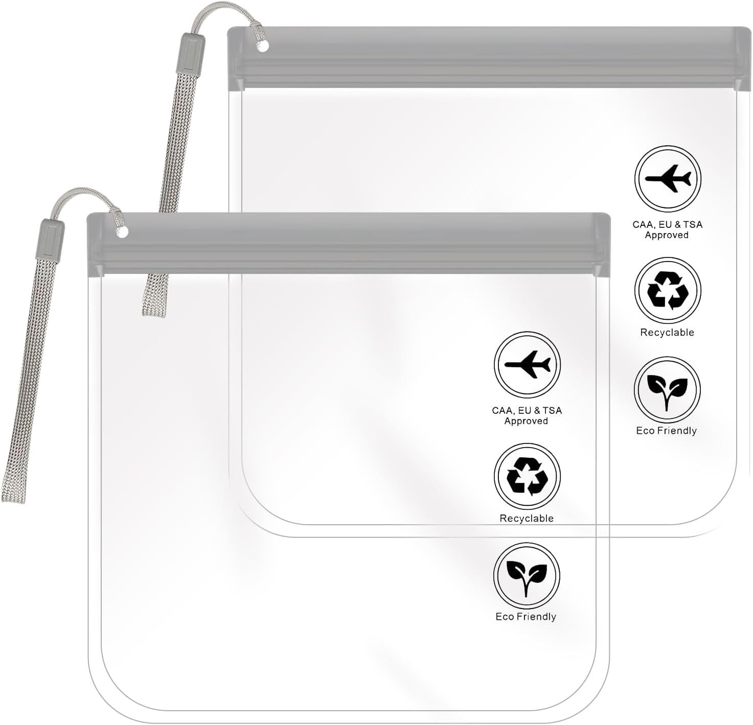 Zaewry Kulturbeutel Transparent Kulturtasche,Flugzeug Beutel Flüssigkeiten 20 x 20 cm (1 Liter Beutel Flugzeug Reisebeutel, Waschtasche für Damen & Herren, 2-tlg), Reise Gadgets Must Have, Wasserdichter und Auslaufsicher mit Lanyard