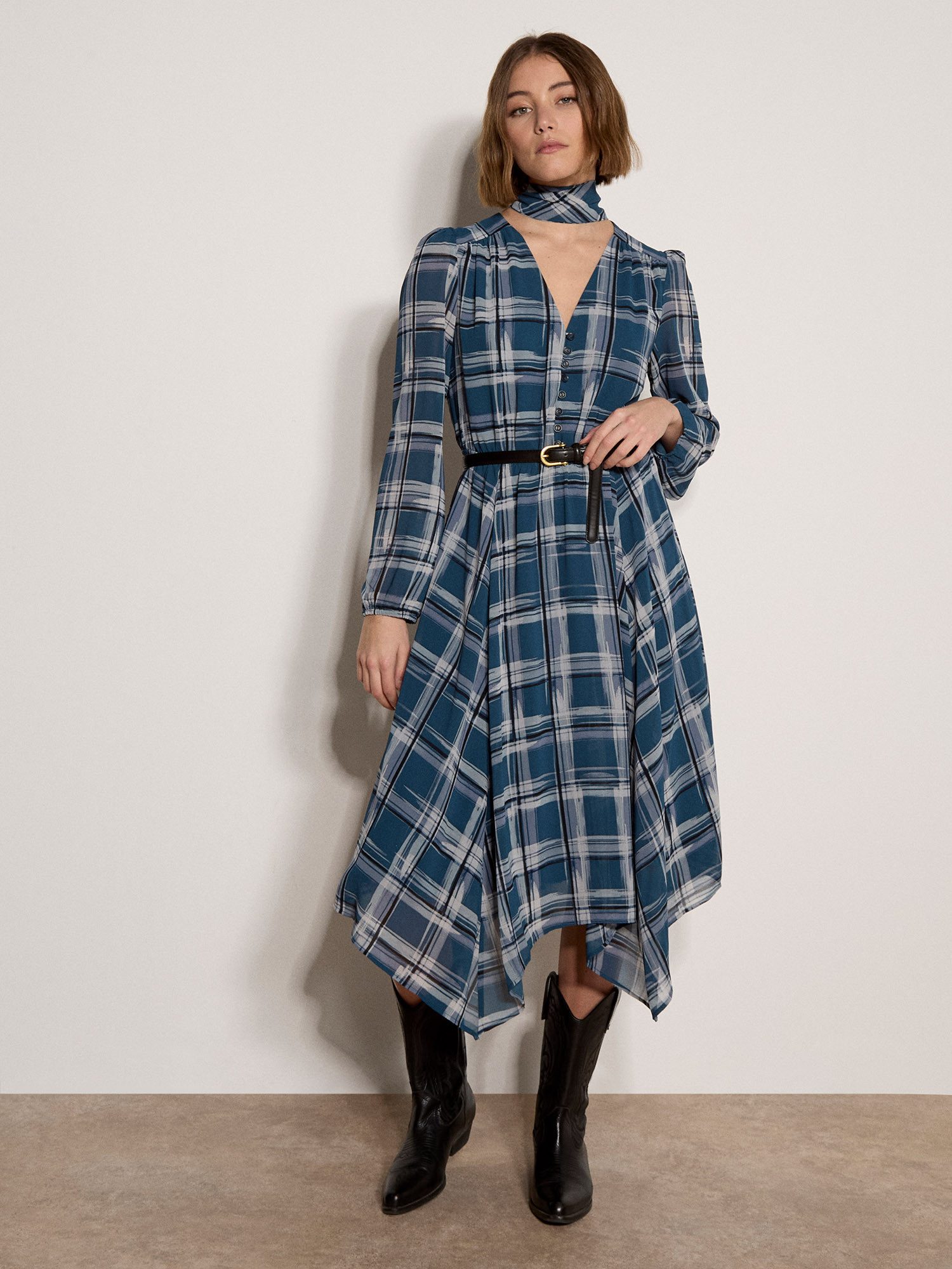 Apricot Midikleid Wadenlanges Crêpekleid mit elastischem Bund