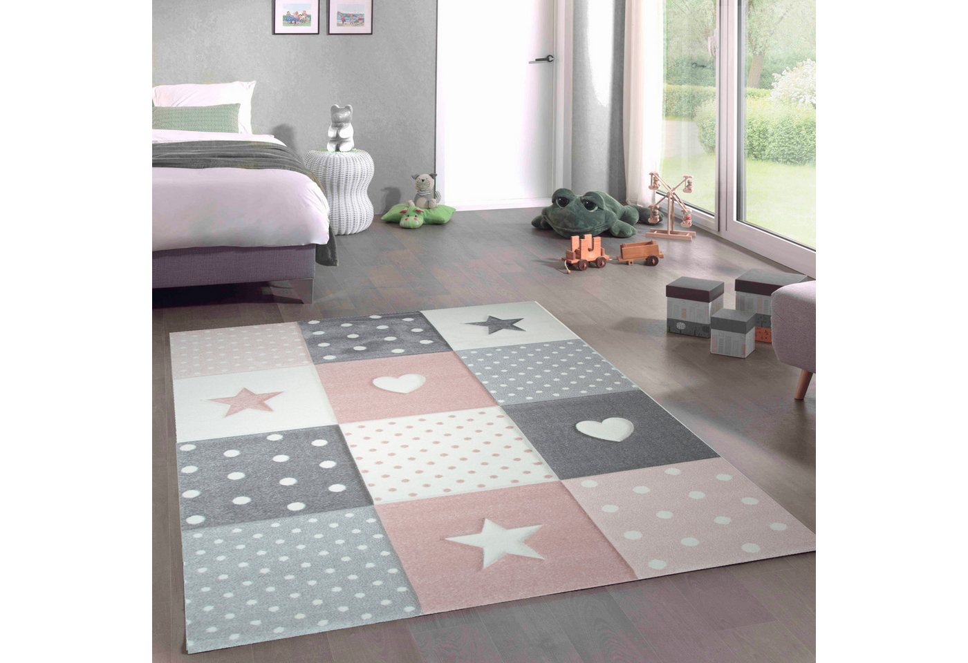 Carpetia Kinderteppich Verspieltes Motivdesign, rechteckig, Höhe: 13 mm, pflegeleicht, strapazierfähig, handgearbeiteter Konturenschnitt