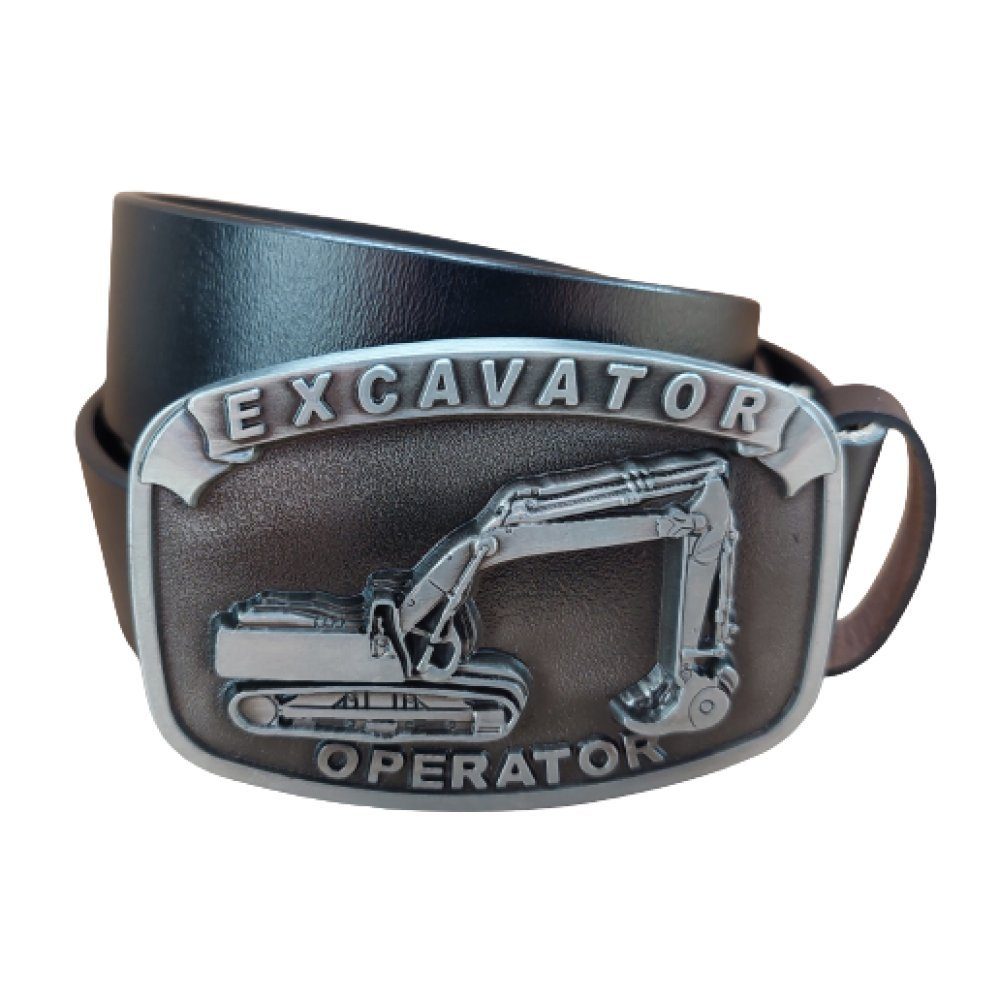 Ledergürtel Wechselgürtel Gürtel in schwarz mit Bagger Gürtelschnalle Bau Buckle