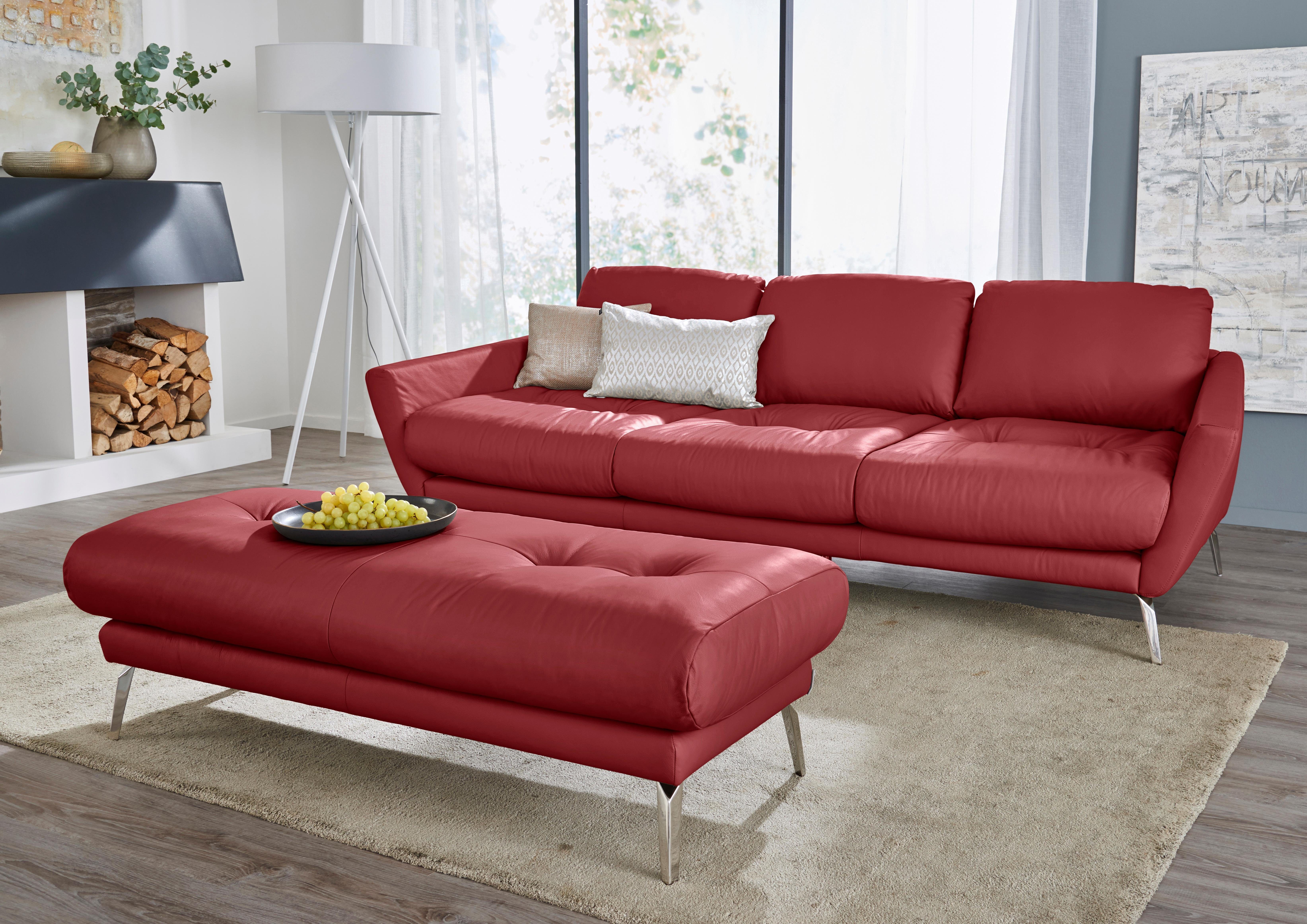Füße Sitz, Big-Sofa glänzend im dekorativer W.SCHILLIG Heftung softy, Chrom mit