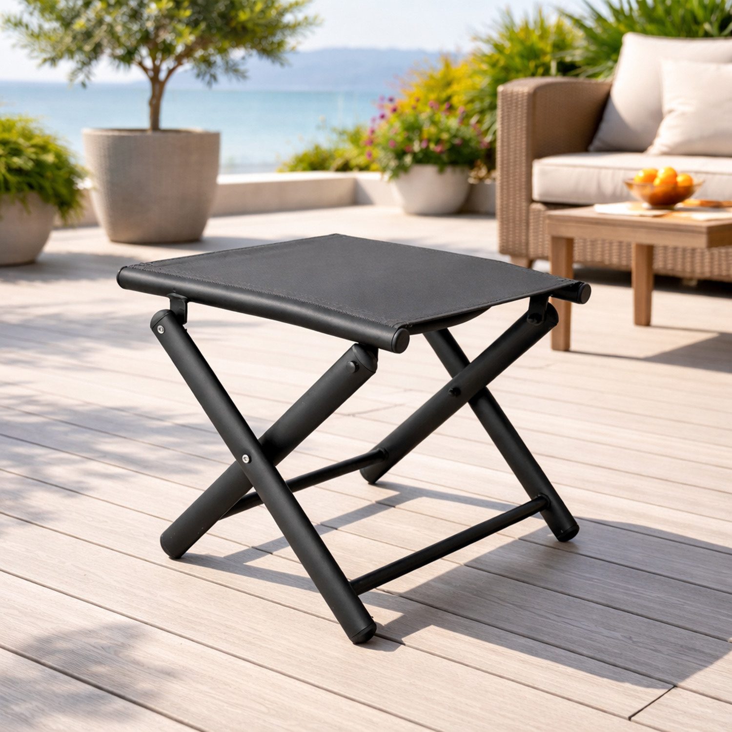 Mojawo Armlehnstuhl Garten Klapphocker / Fußhocker Metall - Textilen Anthrazit / Grau