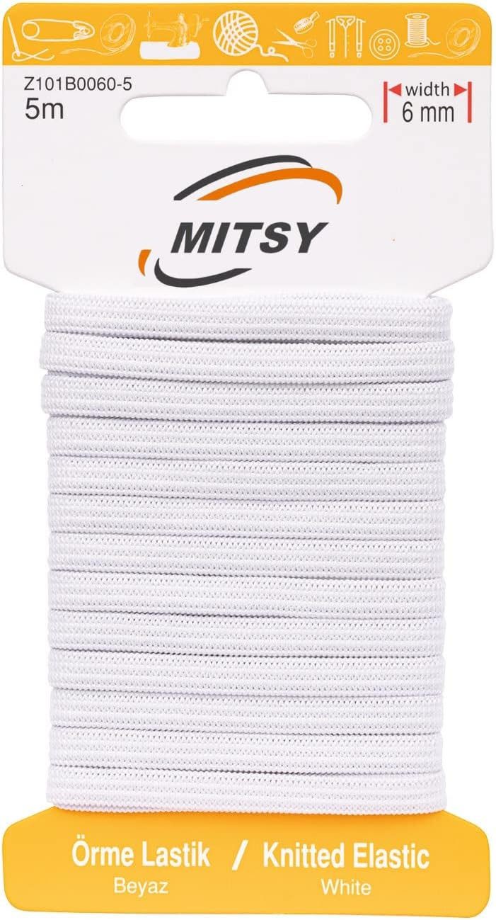 MITSY Gummibänder elastisches Gummiband 1,5/3/5/6/8/10/20/30 mm Gummilitze 5/10/25/100 m, Reißfest, Stark für Kleidung & DIY, ISO 9001/14001/OHSAS zertifiziert