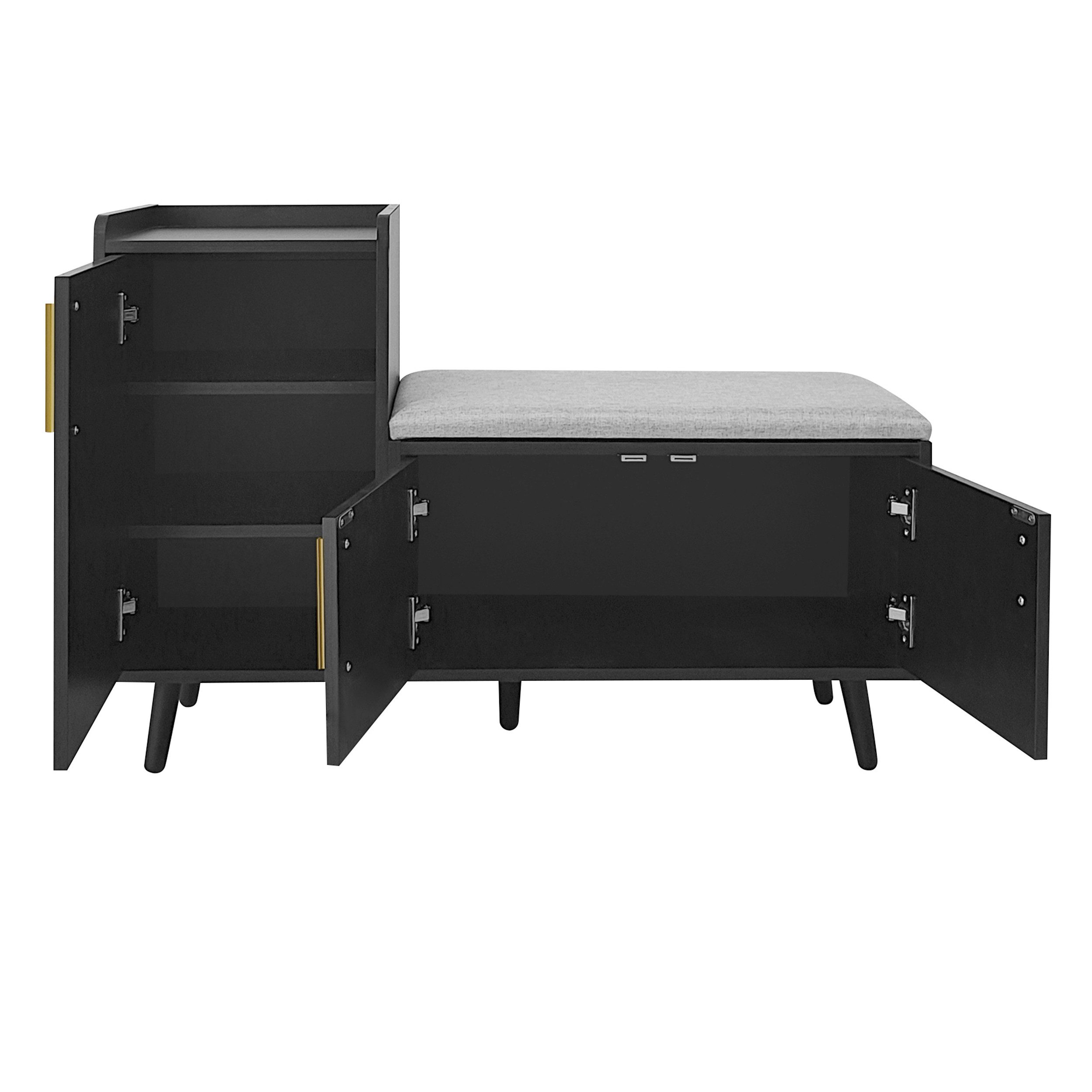 Flieks Schuhschrank (B100/T34/H69 cm, 1-St., gepolsterter Sitzfläche und Metallgriff, ca 10 Paar Schuhe) Schuhwechselhocker mit Seitenschrank Schuhbank mit 3 Tü – Bild 4 von 5