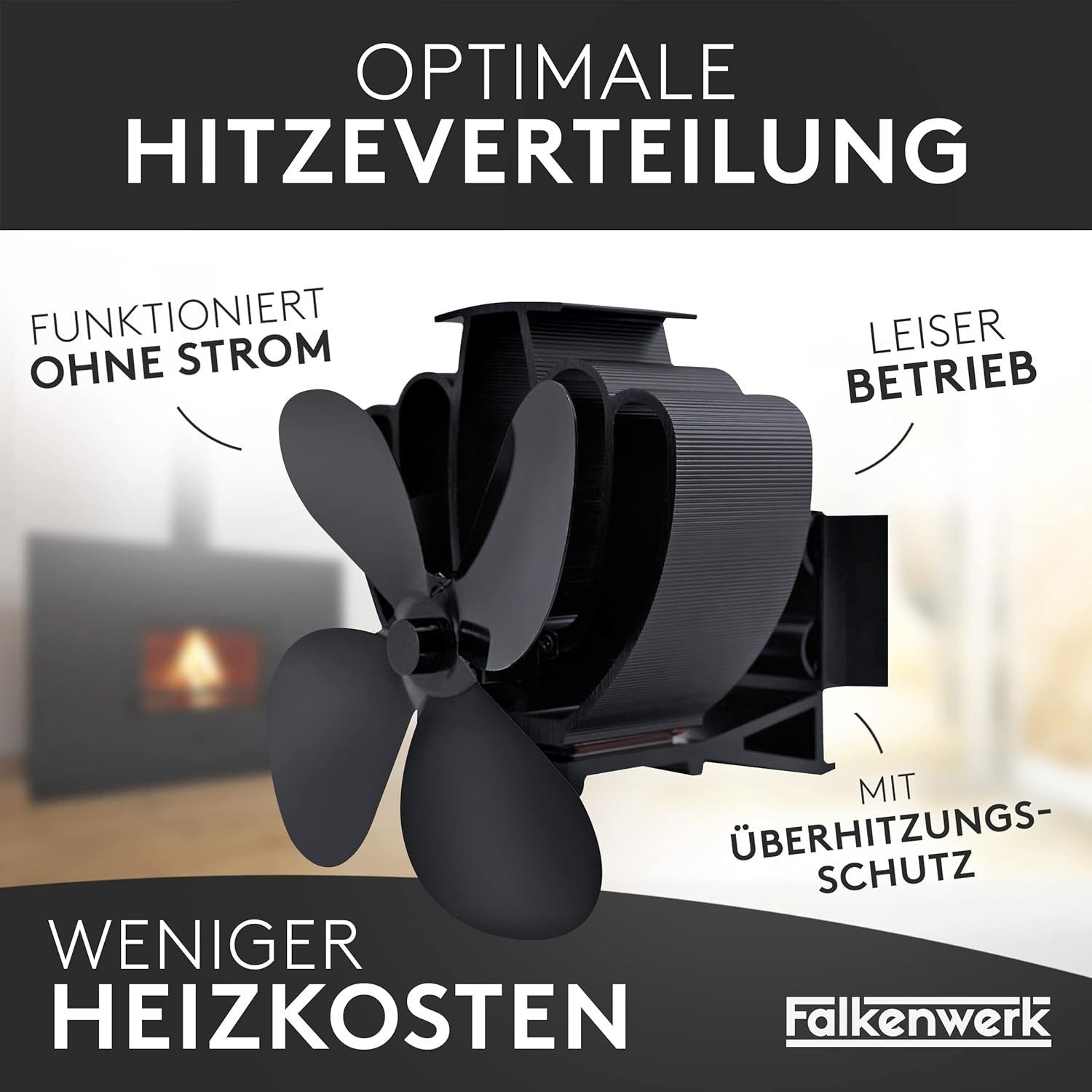 Falkenwerk Kaminventilator ohne Strom - Leiser, effizientzer, wärmebetriebe günstig online kaufen