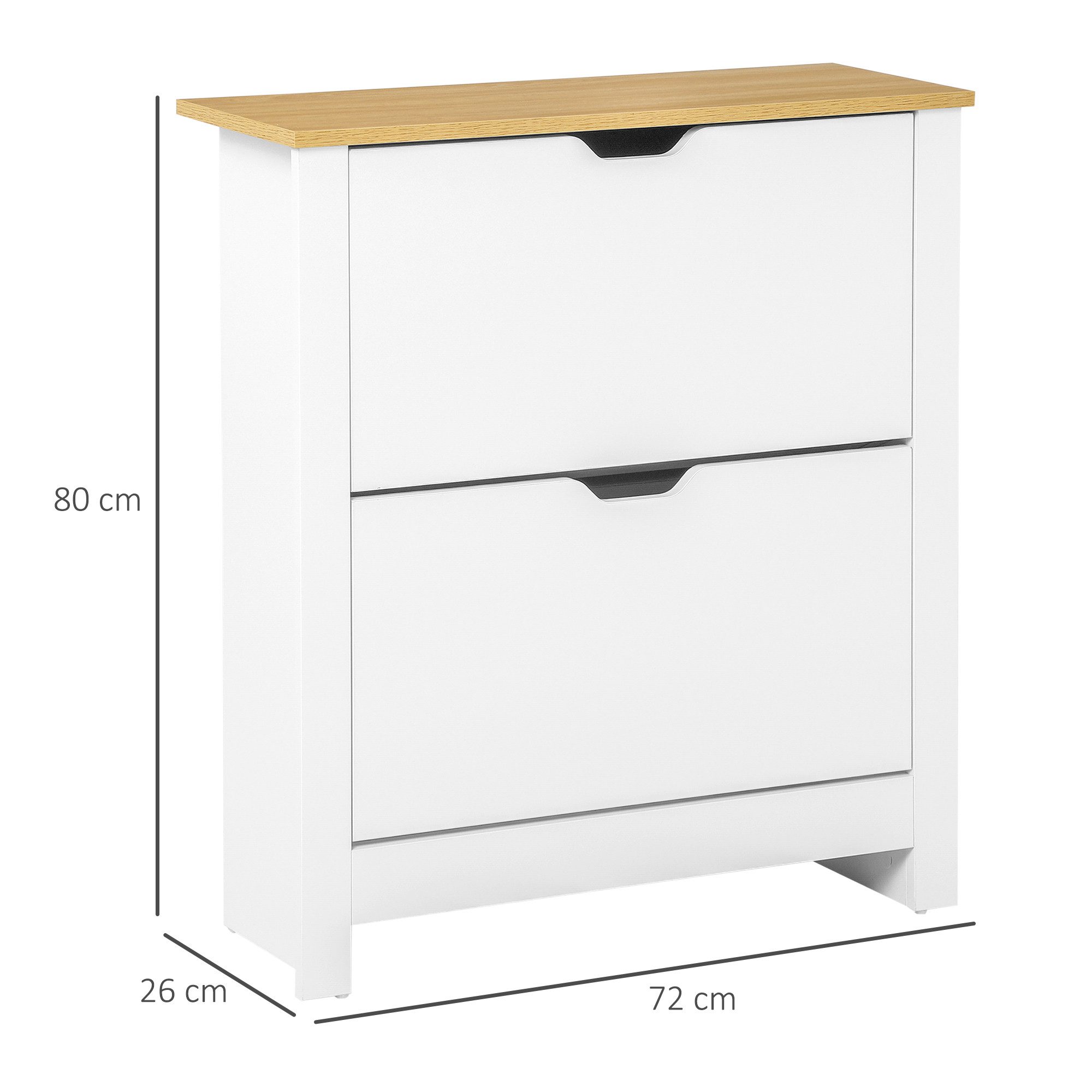 HOMCOM Schuhkipper Schuhschrank mit 2 Klappen, Schuhregal, schmal, für 12 Paar Schuhe (Schuhständer, 1 St., Schuhkipper), für Flur, Eingangsbereich Weiß+Natur 72 x 26 x 112 cm