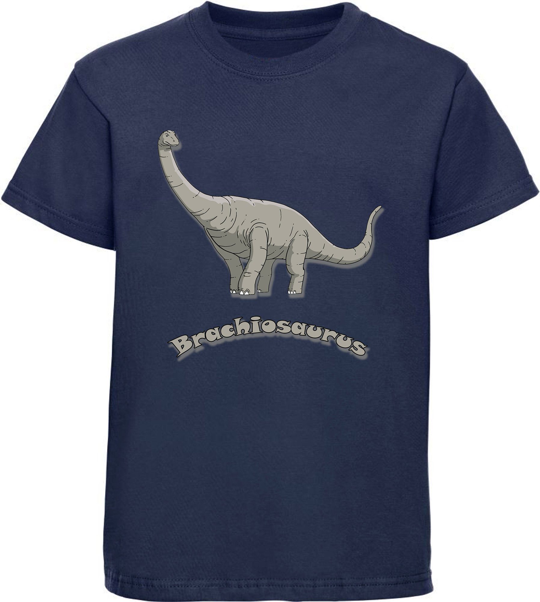 mit blau, schwarz, MyDesign24 Kinder weiß, blau T-Shirt i66 Baumwollshirt Brachiosaurus Print-Shirt mit Dino, navy bedrucktes rot,
