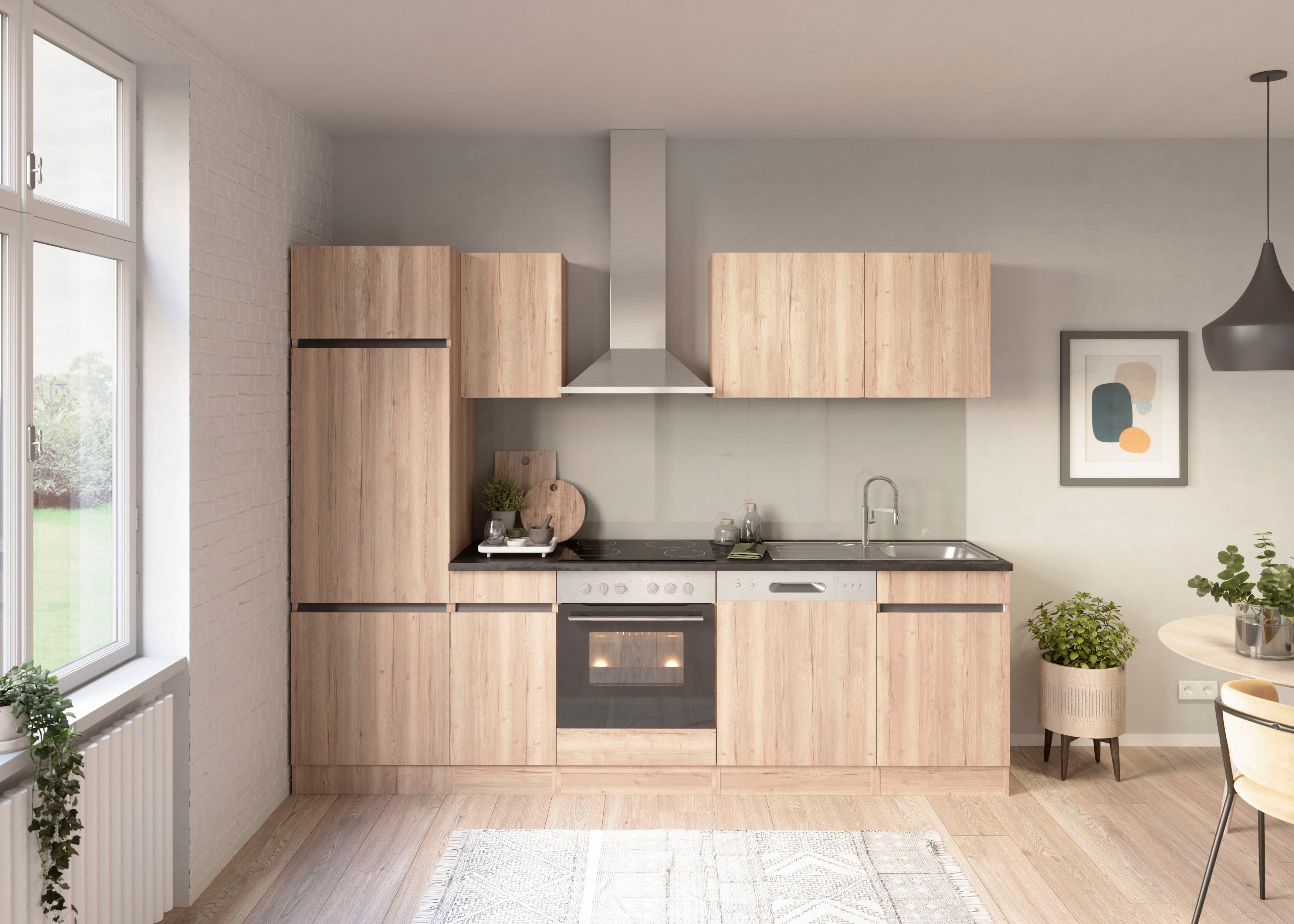 OPTIFIT Küche Safeli, Breite 270 cm, wahlweise mit oder ohne  Hanseatic-E-Geräte, Oberschränke mit Push-to-open Funktion