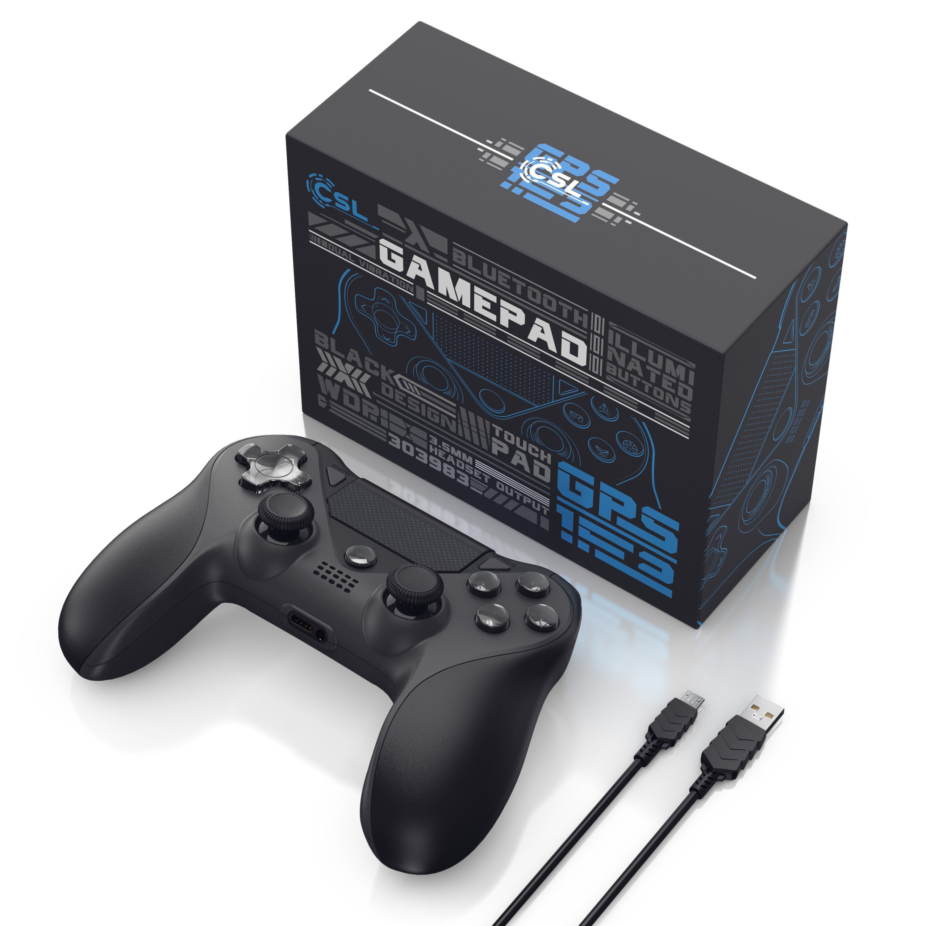CSL Gaming-Controller (1 St., Wireless Gamepad für PS4 & Switch, Bluetooth & Kabel, Touchpad, Akku)