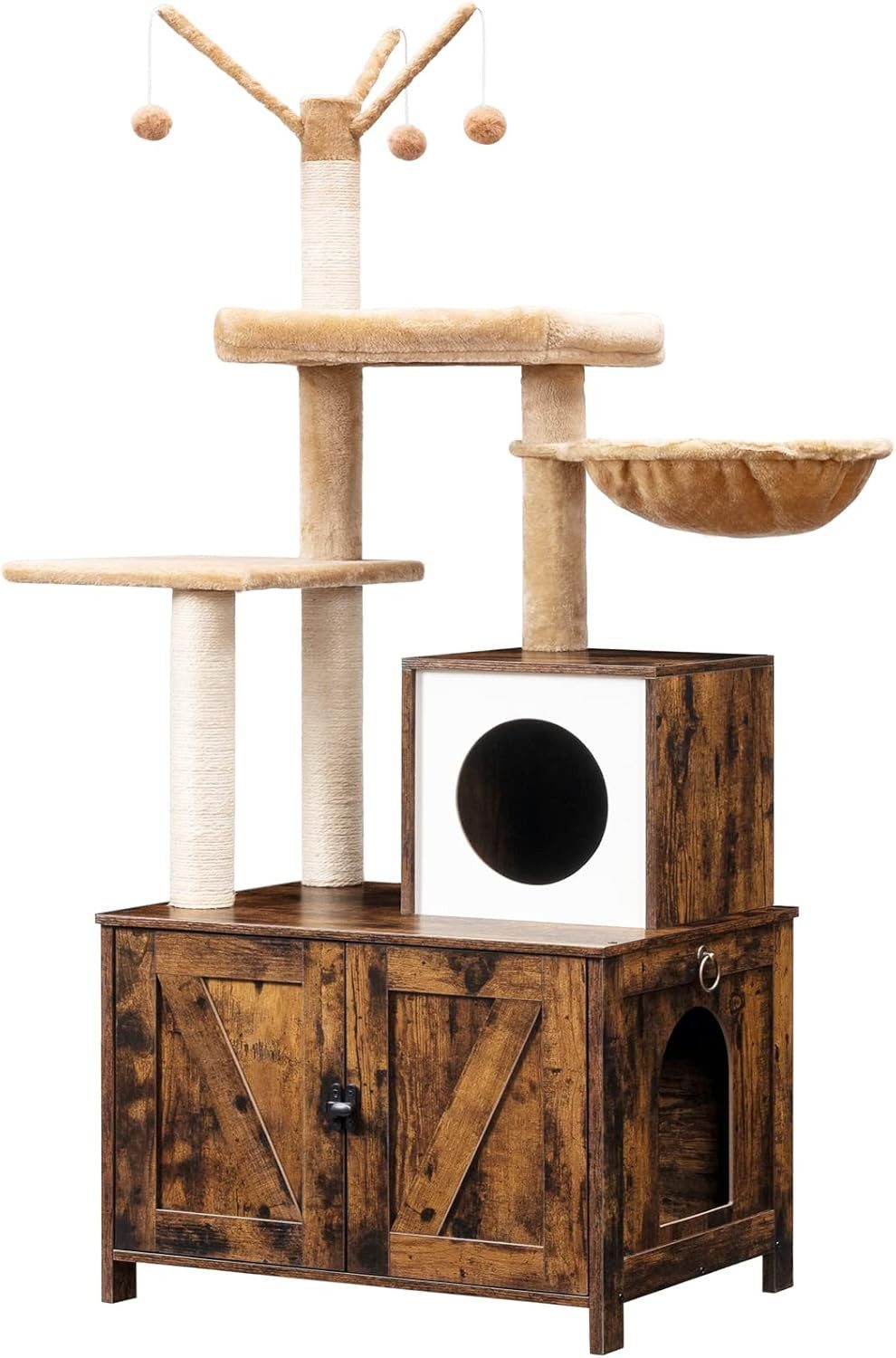 Hoobro Kratzbaum Katzentoilettenmöbel, als Katzentoilette Abnehmbare Plüschball-Stange