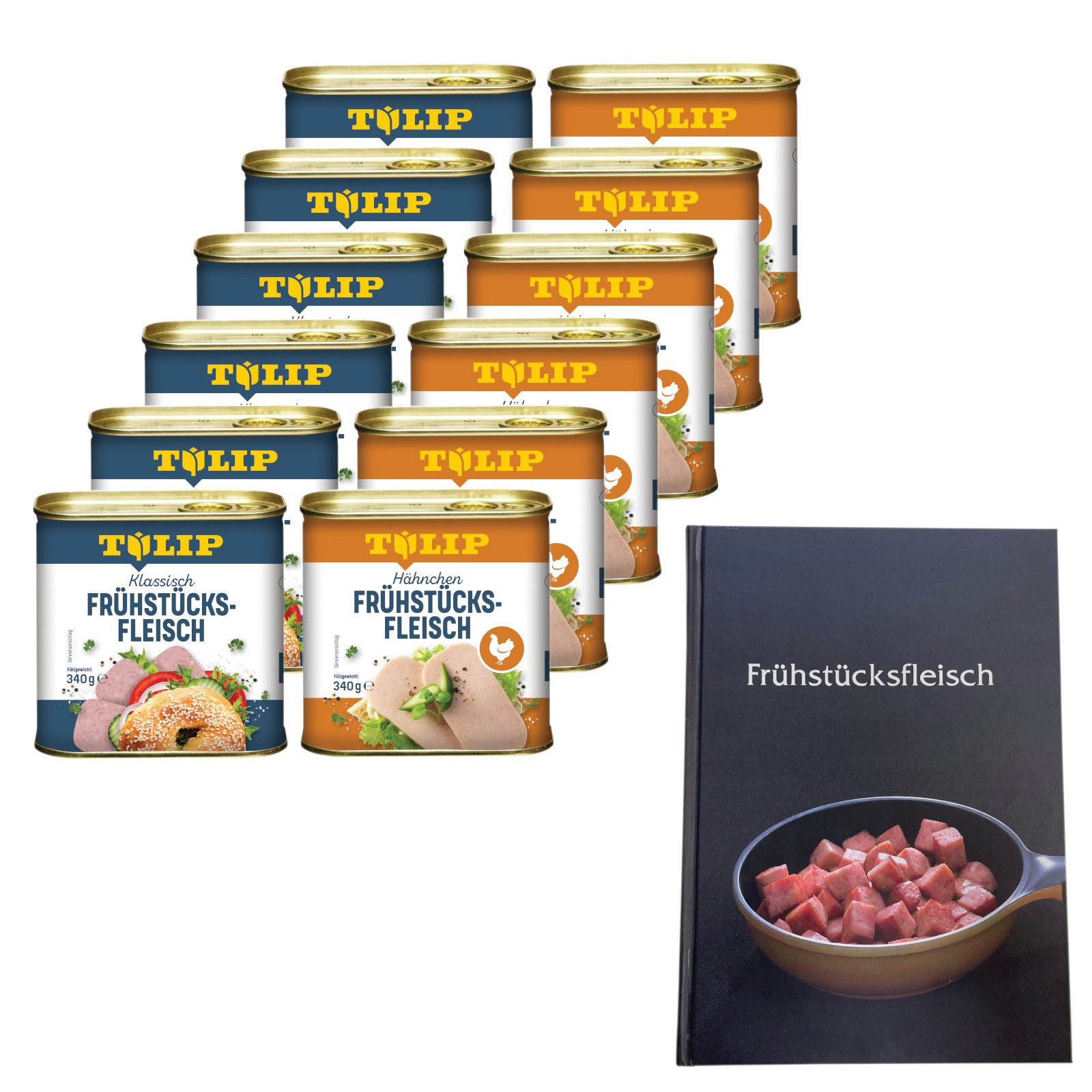 TULIP Wurstkonserve Frühstücksfleisch Schwein 340g + Hähnchen 340g Delikatesse + Kochbuch, 340 g, (Set, mit Kochbuch), mit Kochbuch