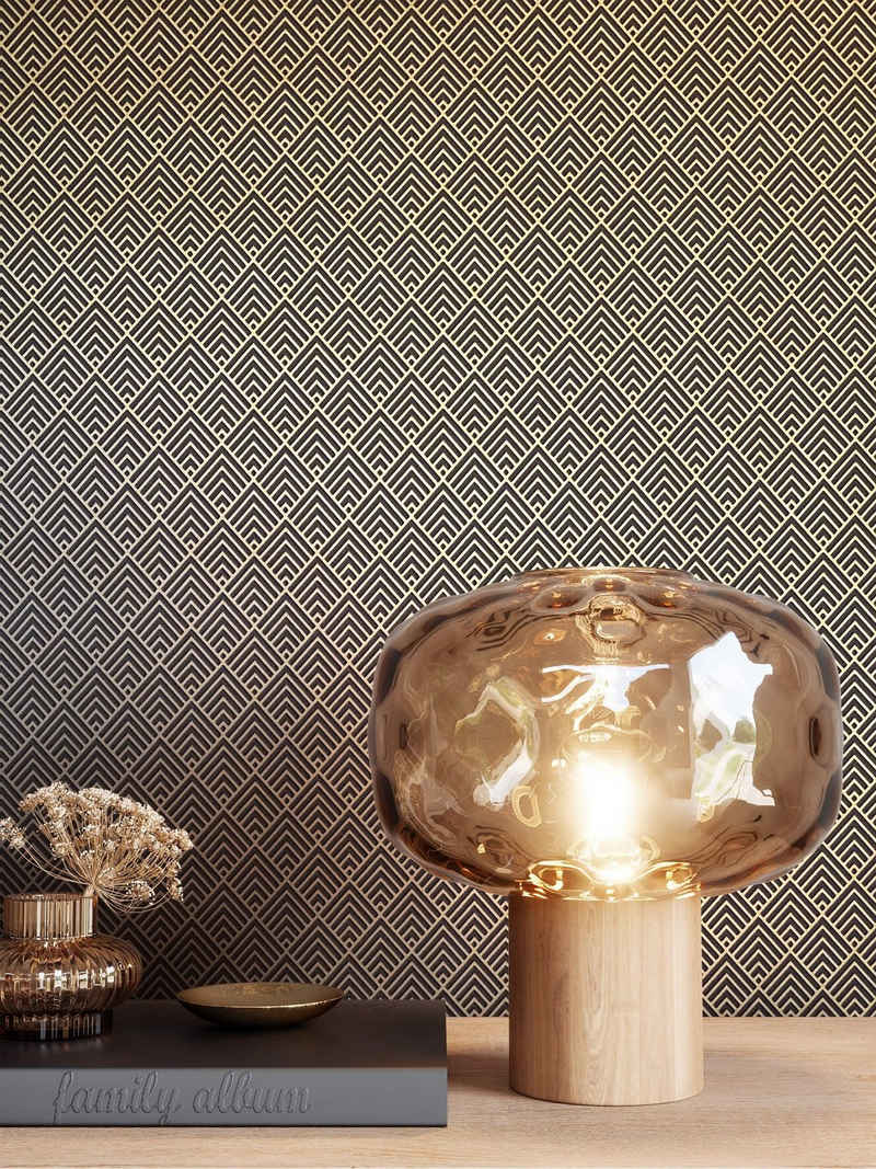 Newroom Vliestapete, Gold Tapete Geometrisch Dreiecke - Mustertapete Grafiktapete Anthrazit Braun Grafisch Modern Raute Muster für Wohnzimmer Schlafzimmer Küche