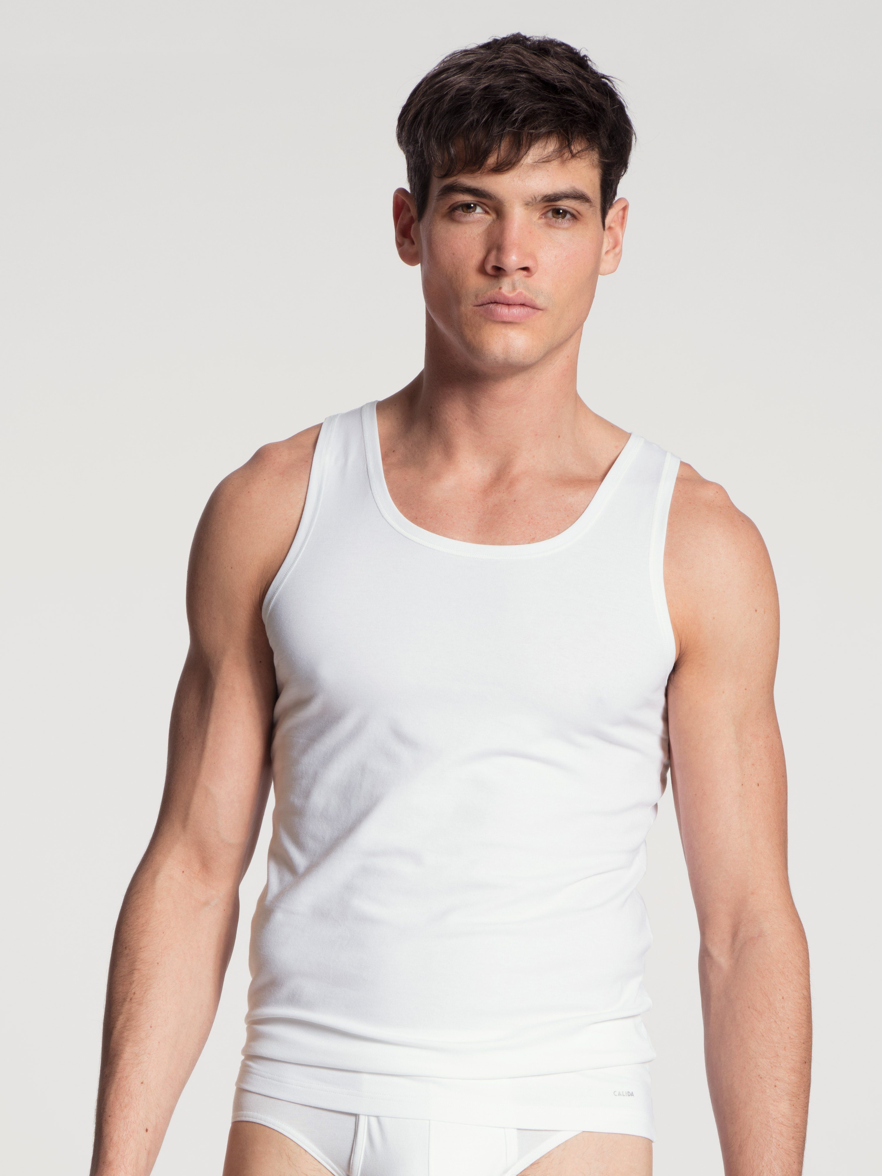 CALIDA Cotton Athletic-Shirt Rundhals-Ausschnitt Code mit weiss Achseltop