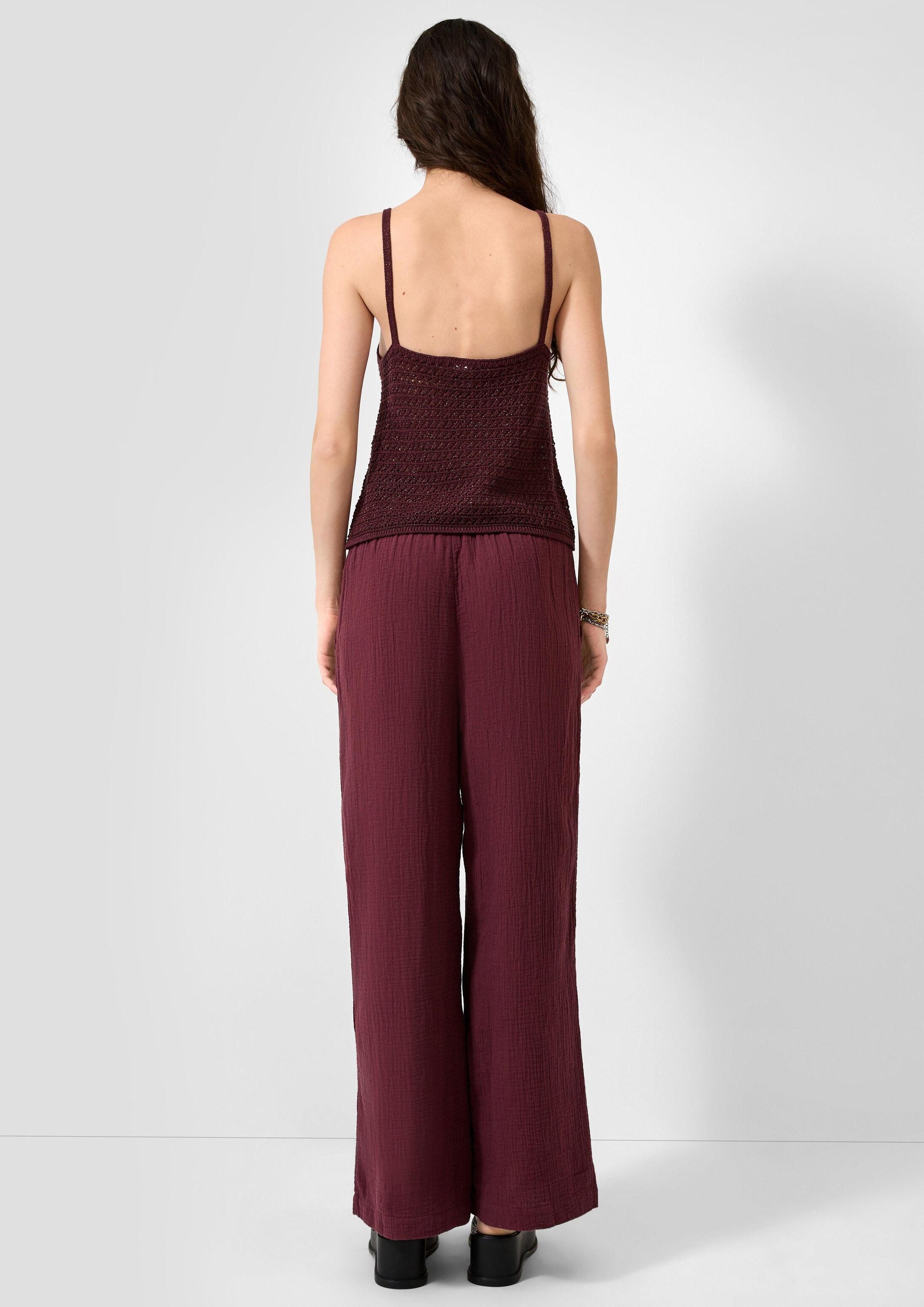 QS Chinos Hose Musselin Hose mit weitem Bein und Elastikbund
