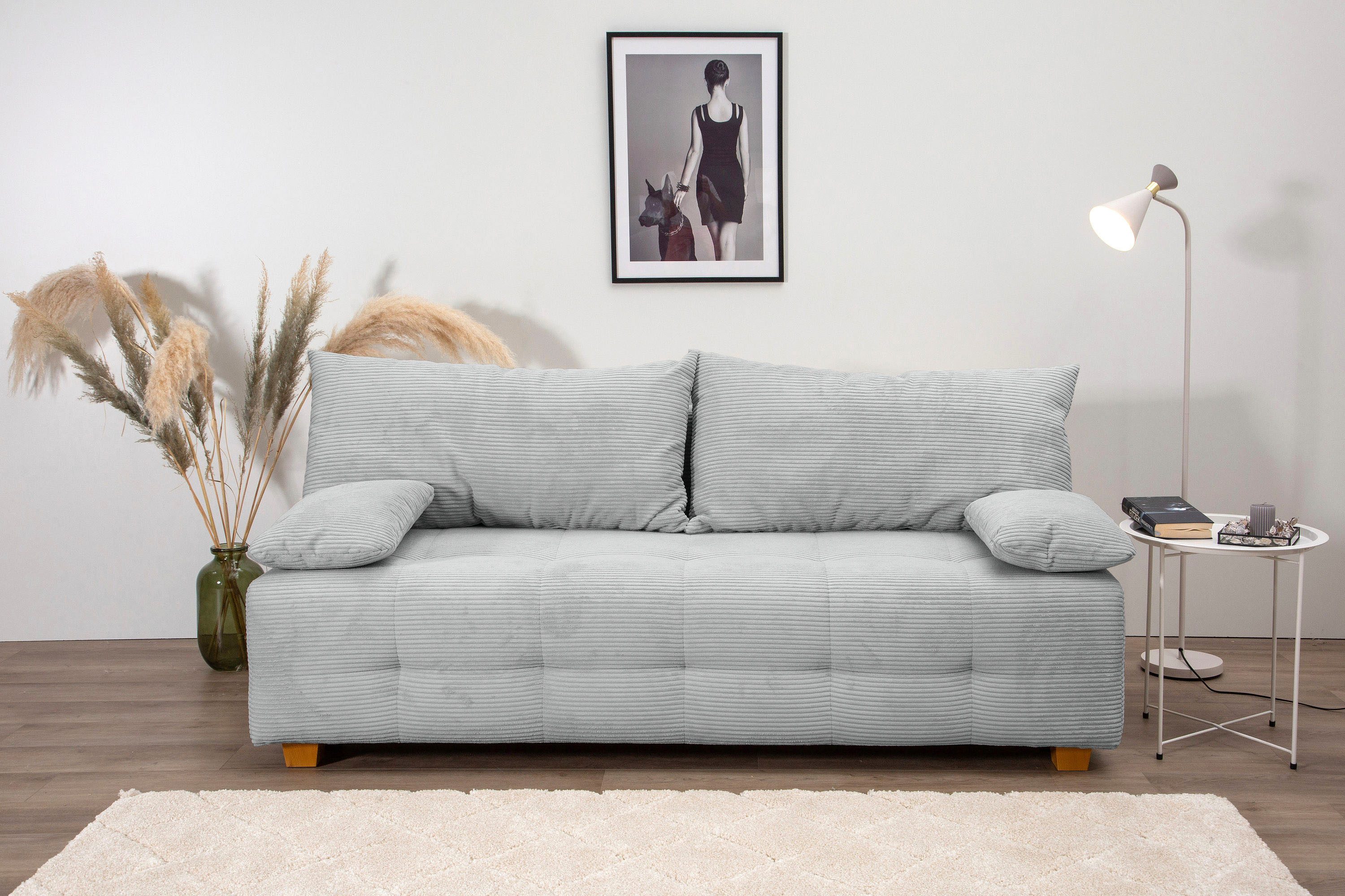COLLECTION AB Schlafsofa Bella, B: 196 cm, Liegefl. 145x196 cm, mit Bettfunktion, Bettkasten & 2 Armlehnenkissen, Federkern