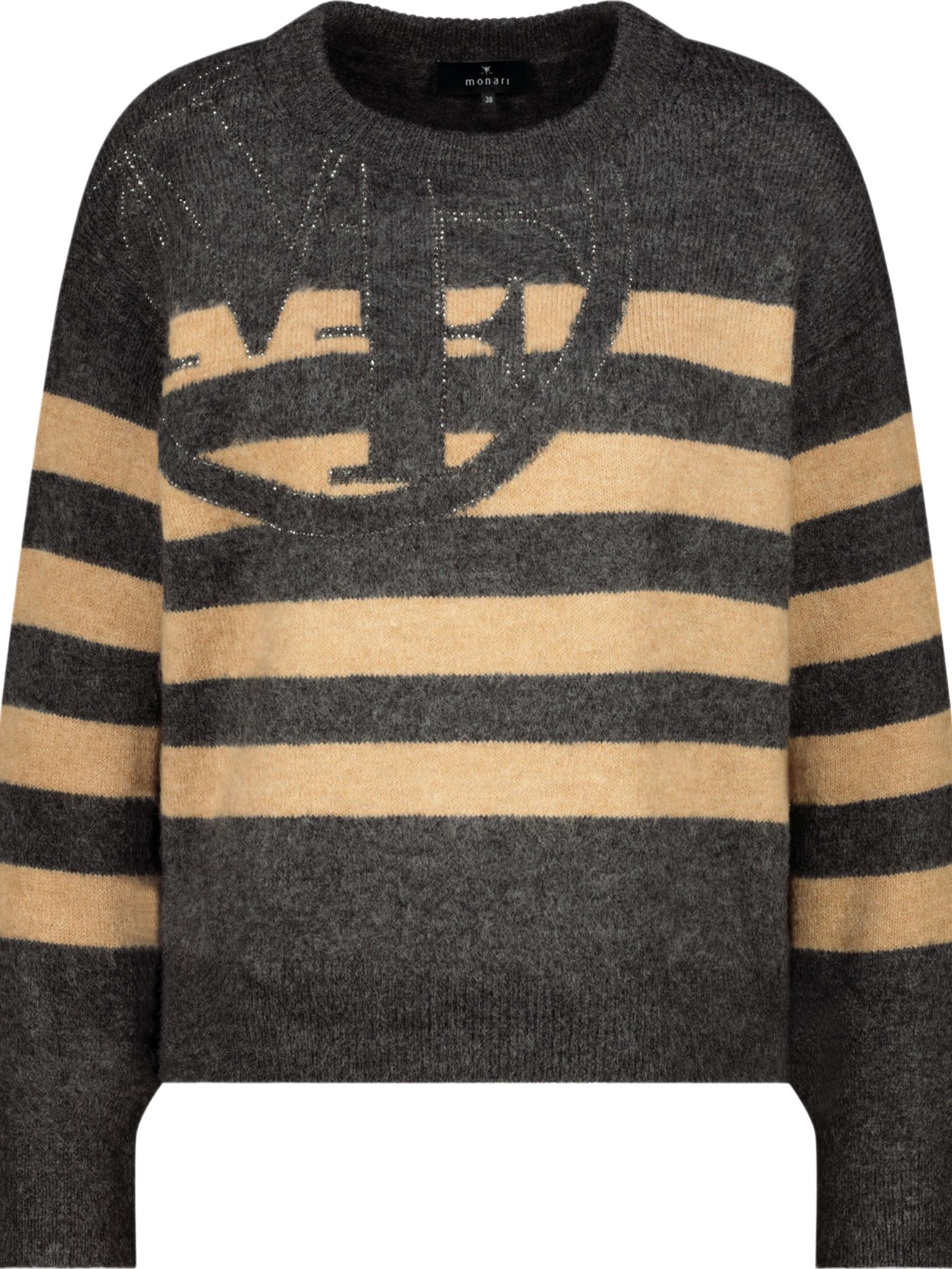 Monari Strickpullover grau,Casual,Polyacryl,Gestreift,Rundhals,Lang,Regular Fit