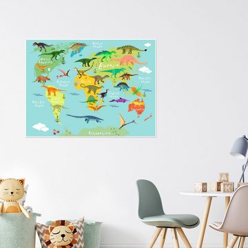Posterlounge Poster Kidz Collection, Dinosaurier-Weltkarte (Englisch), Kinderzimmer Digitale Kunst